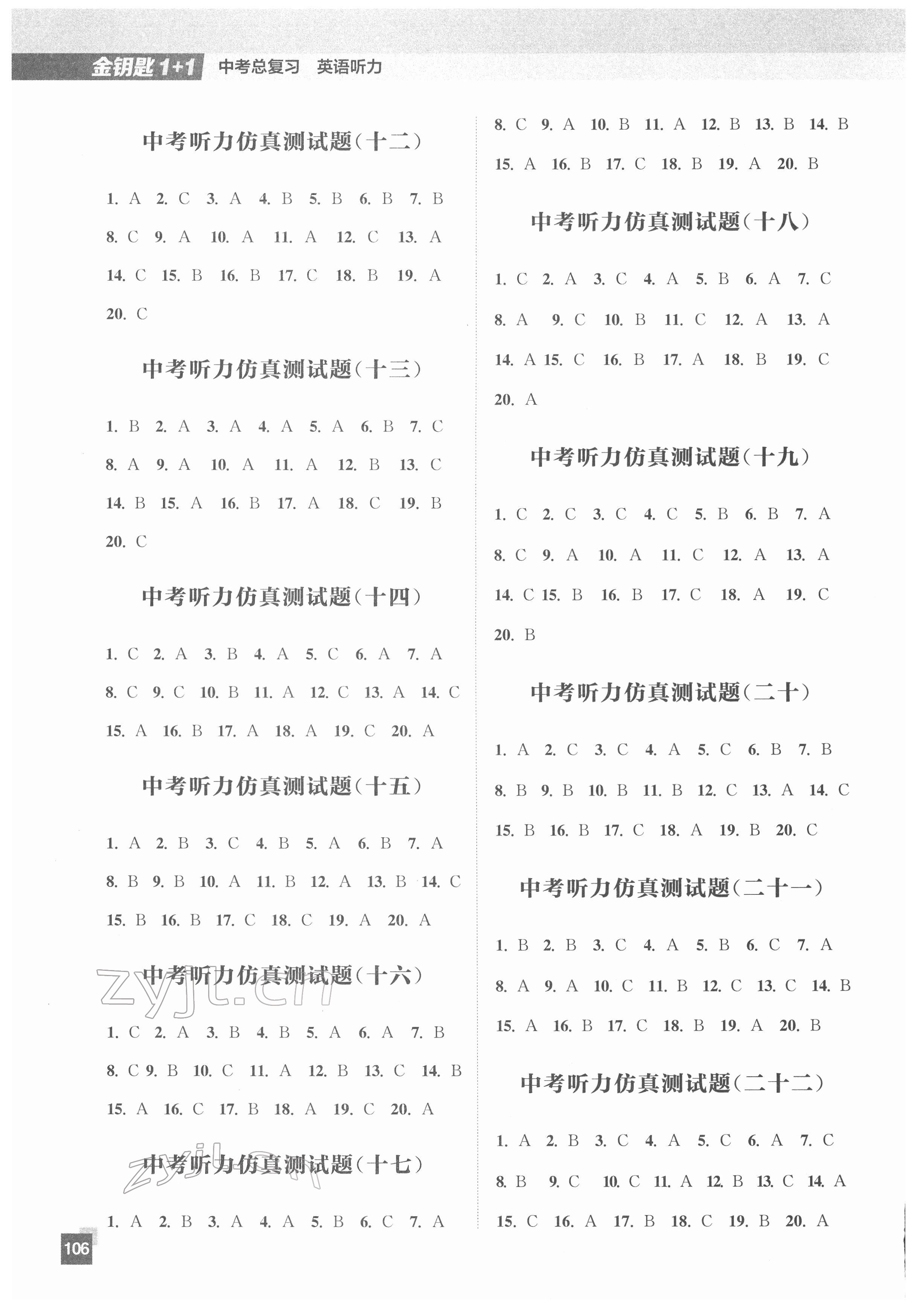 2022年金钥匙1加1中考总复习英语听力人机对话 参考答案第2页