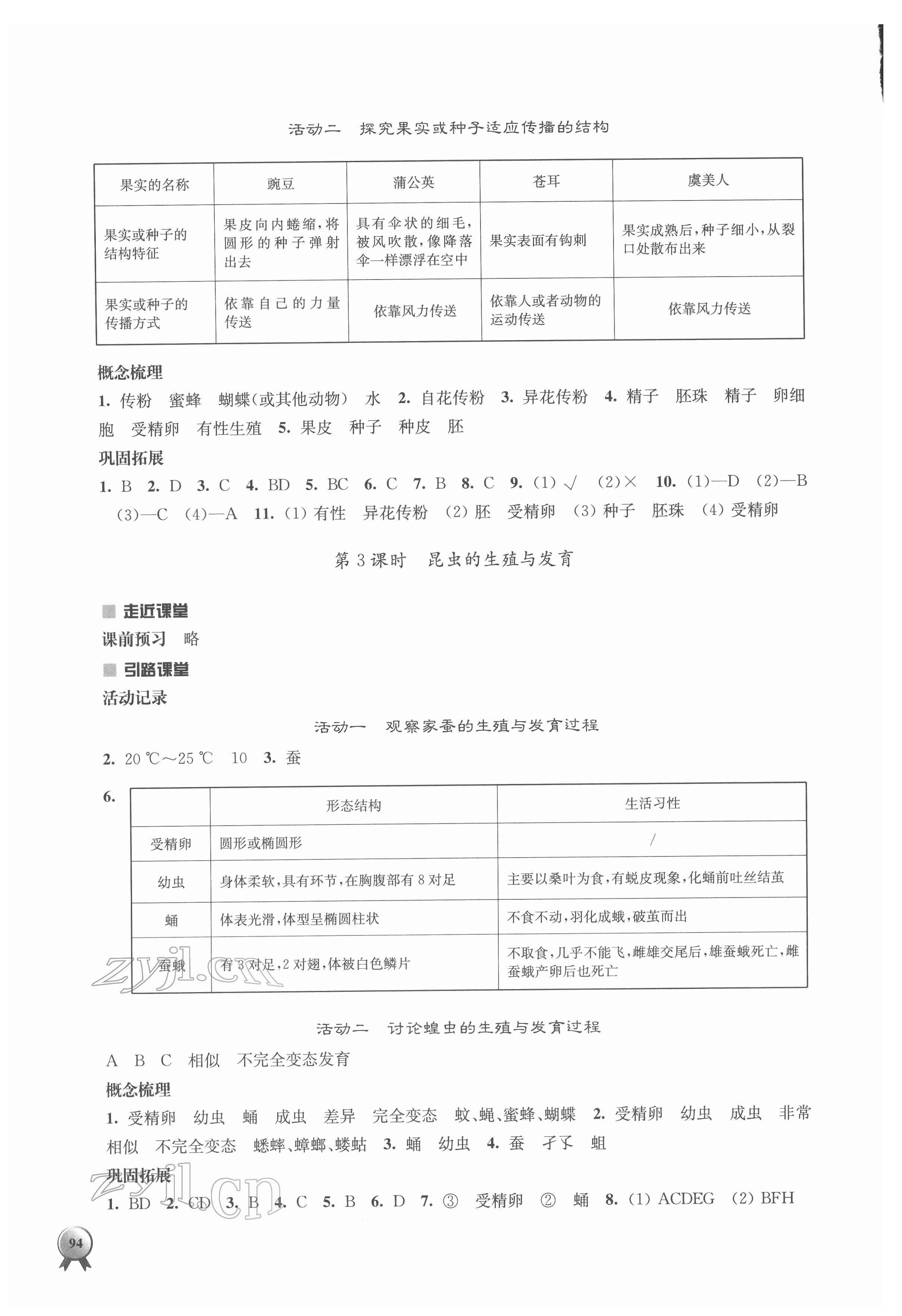 2022年伴你學八年級生物下冊蘇教版 參考答案第2頁