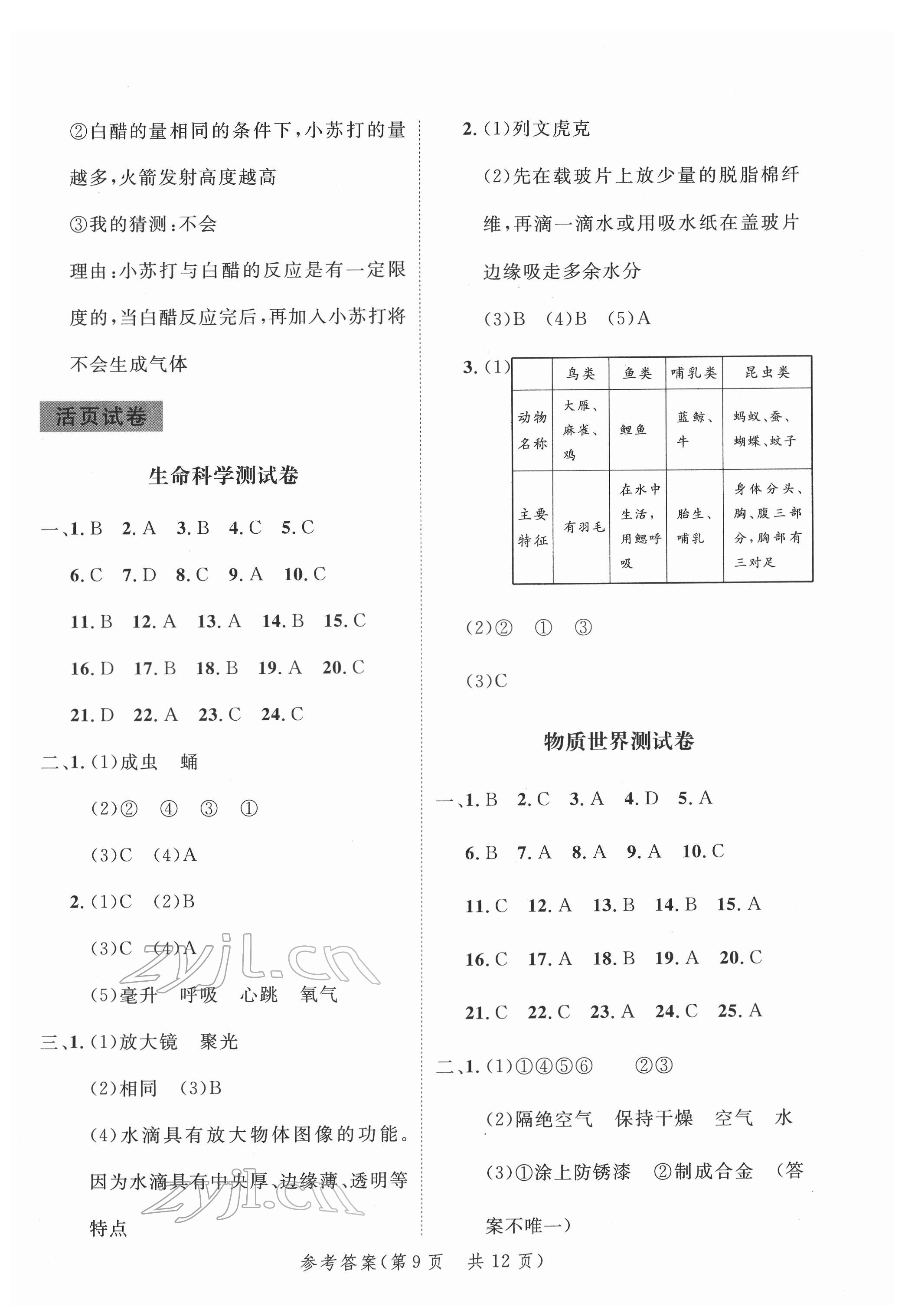 2022年新領程小學總復習高效練案科學 第9頁