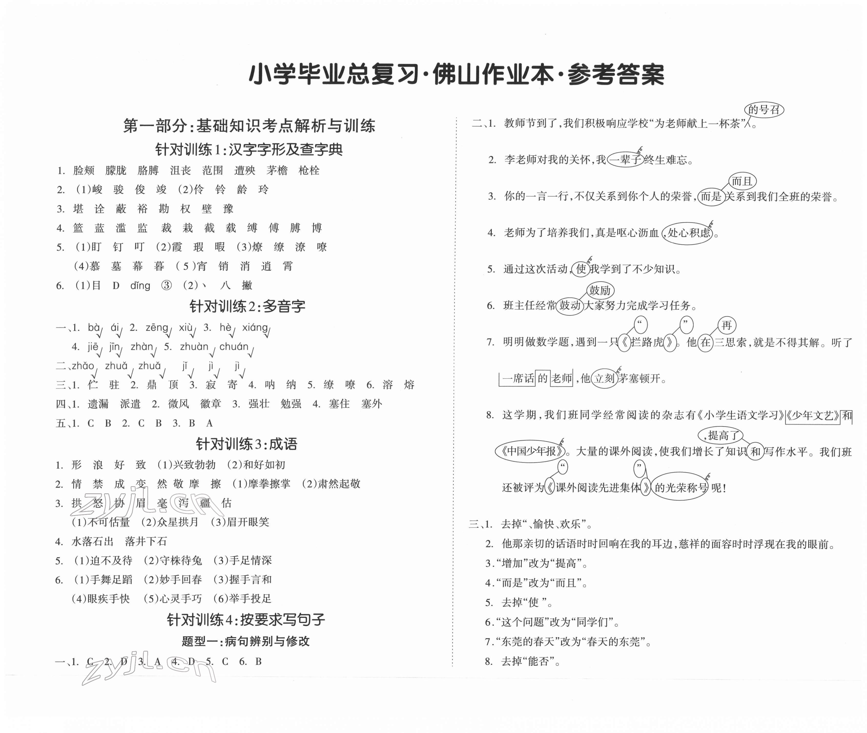 2022年廣東小學(xué)畢業(yè)總復(fù)習(xí)語(yǔ)文佛山專版 第1頁(yè)