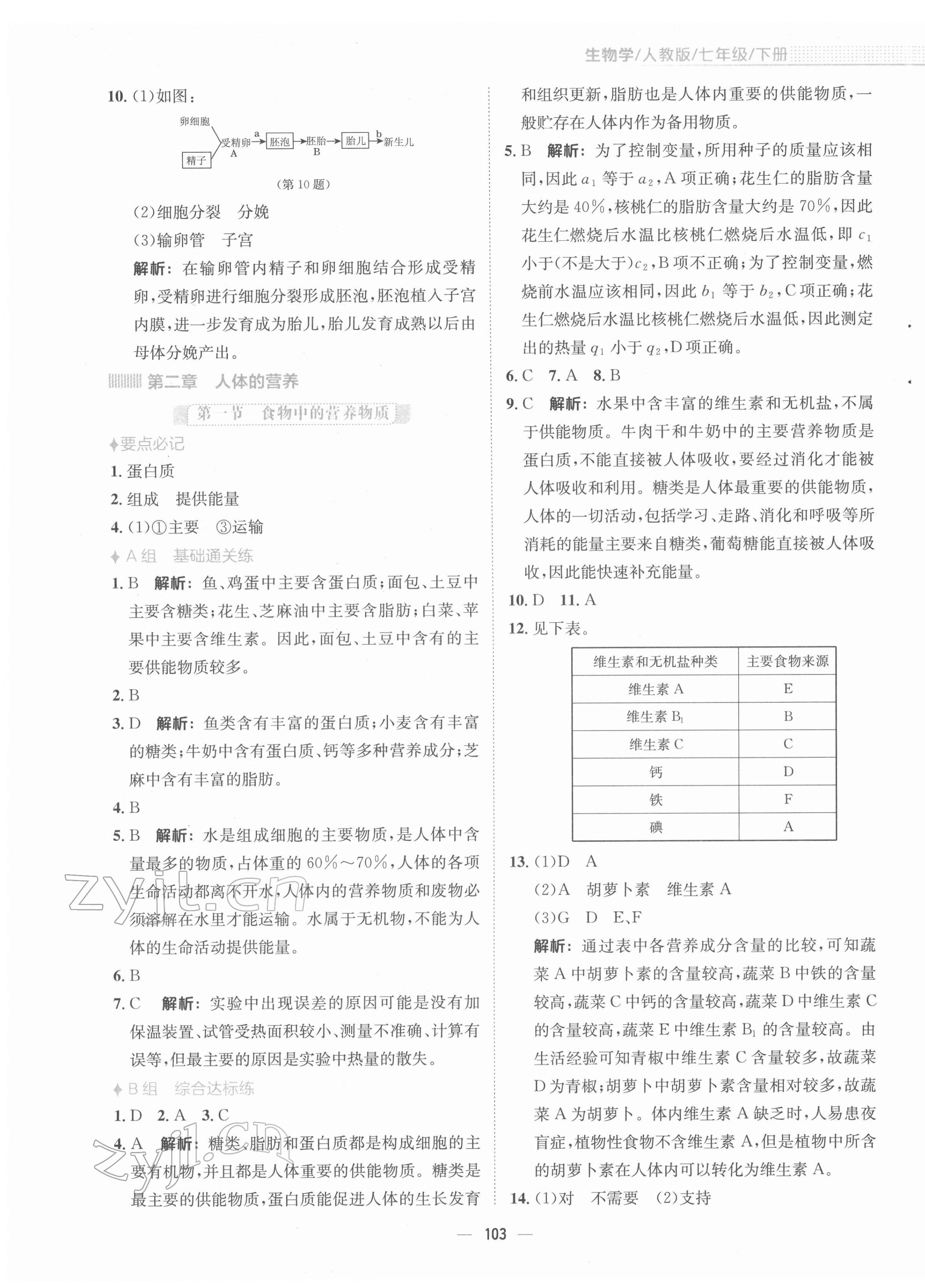 2022年新编基础训练七年级生物下册人教版 第3页