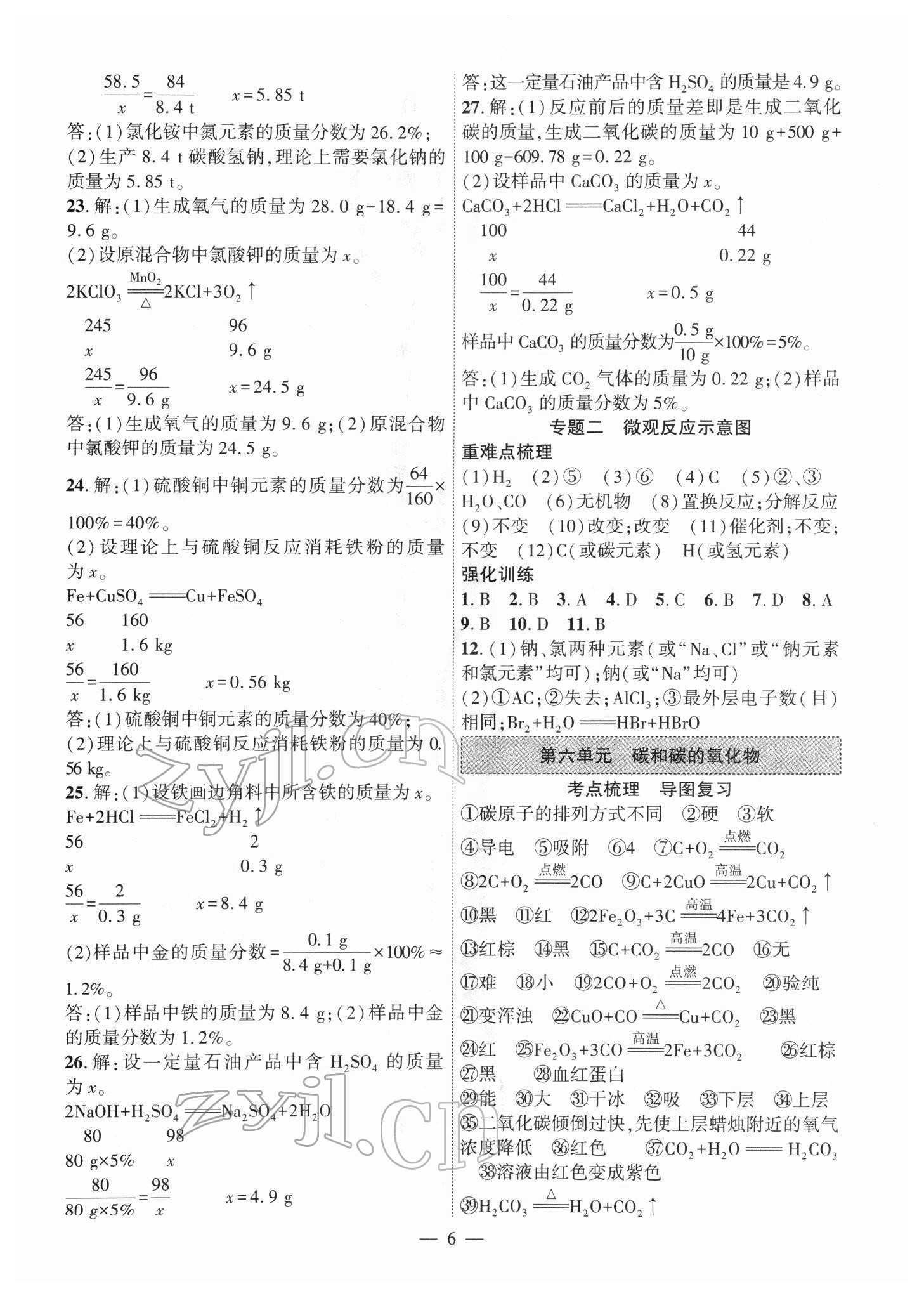 2022年名校密參化學(xué)中考安徽專版 參考答案第6頁(yè)