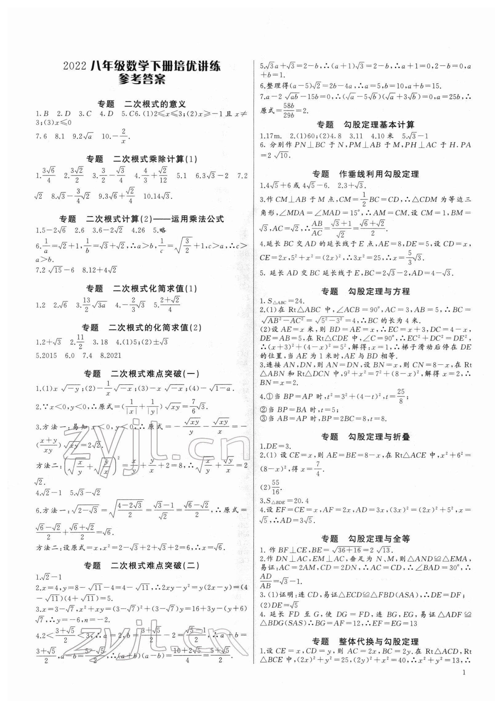 2022年新課堂新觀察培優(yōu)講練八年級(jí)數(shù)學(xué)下冊(cè)人教版 第1頁