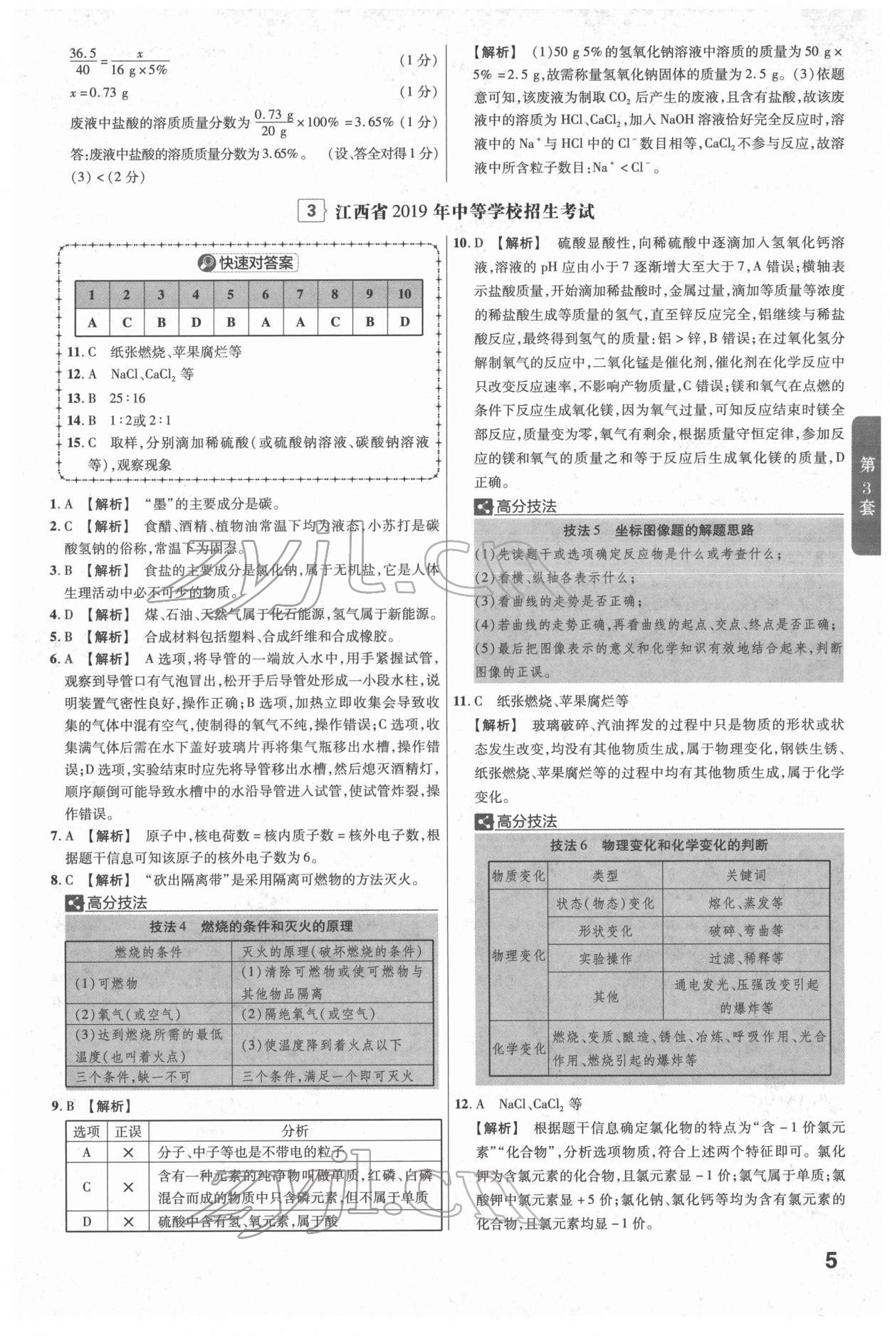 2022年金考卷江西中考45套匯編化學人教版 參考答案第5頁