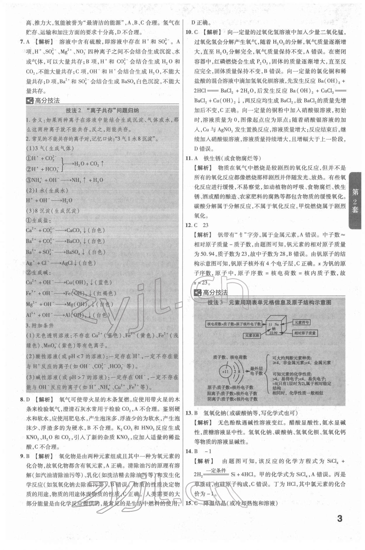 2022年金考卷江西中考45套汇编化学人教版 参考答案第3页