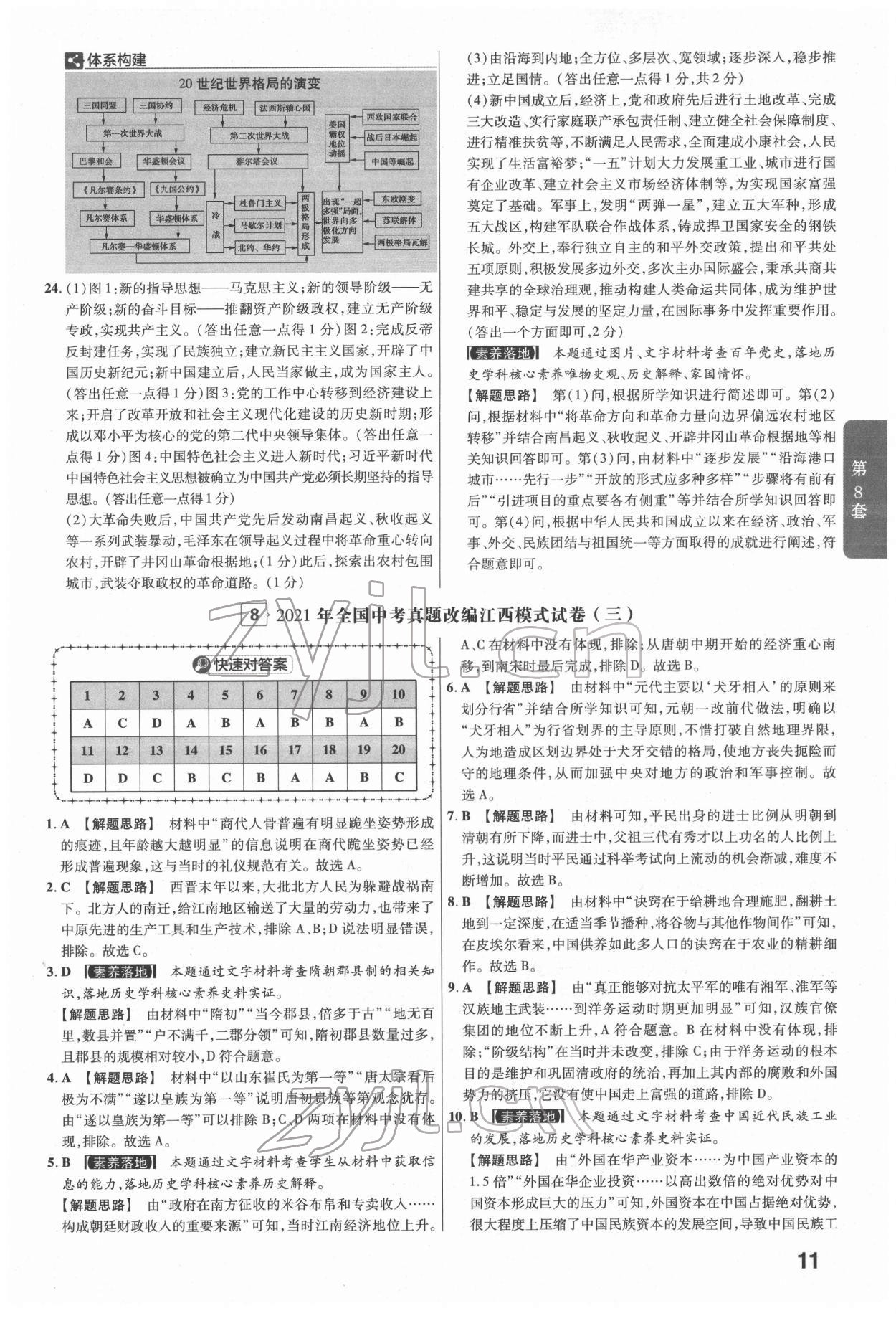 2022年金考卷江西中考45套汇编历史人教版 参考答案第11页