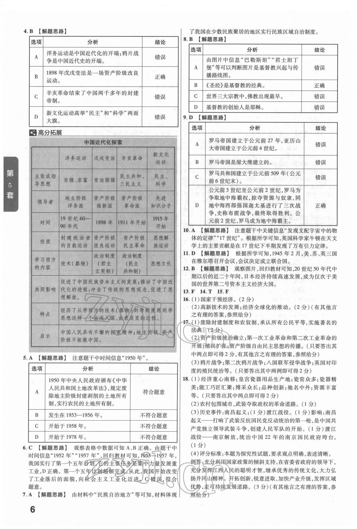 2022年金考卷江西中考45套汇编历史人教版 参考答案第6页