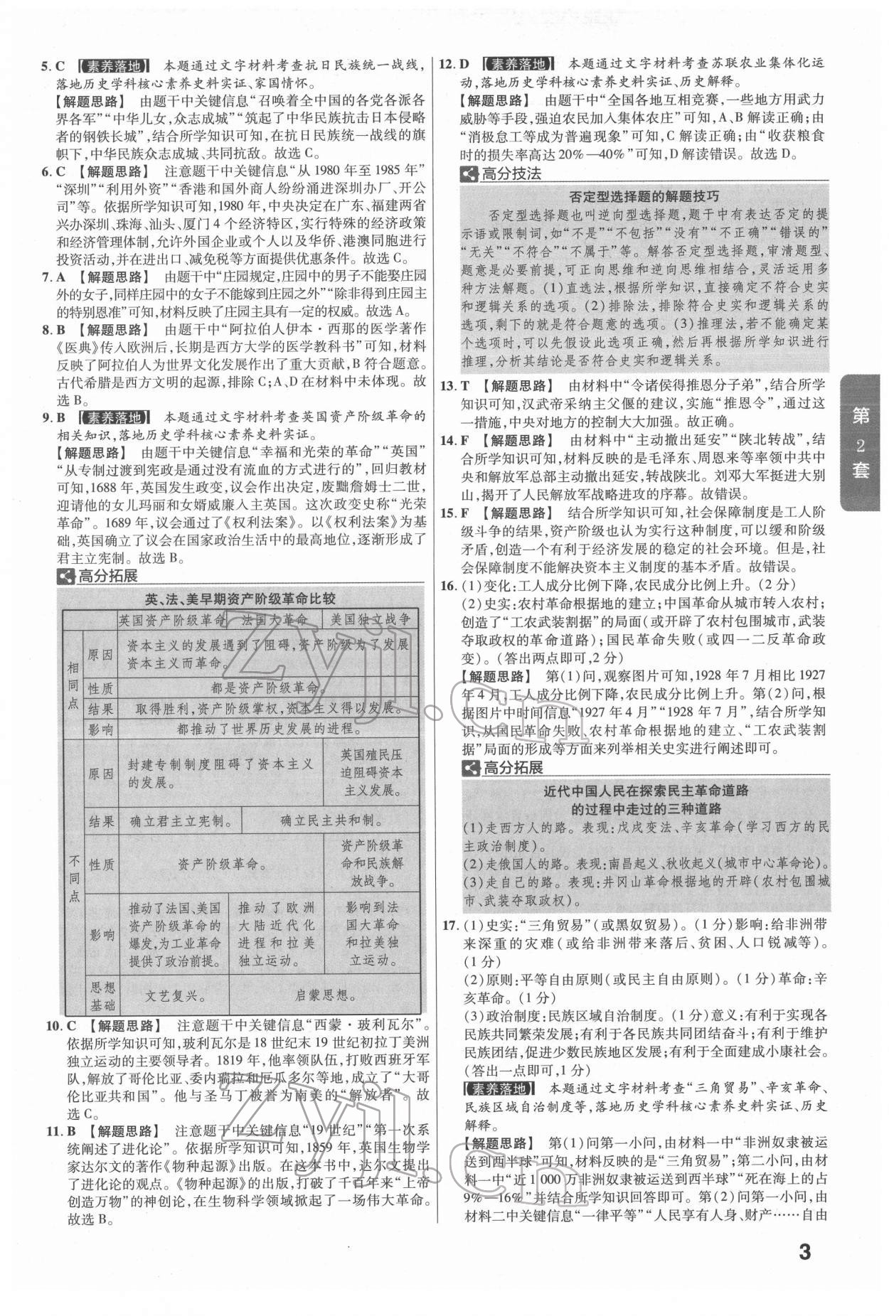 2022年金考卷江西中考45套汇编历史人教版 参考答案第3页