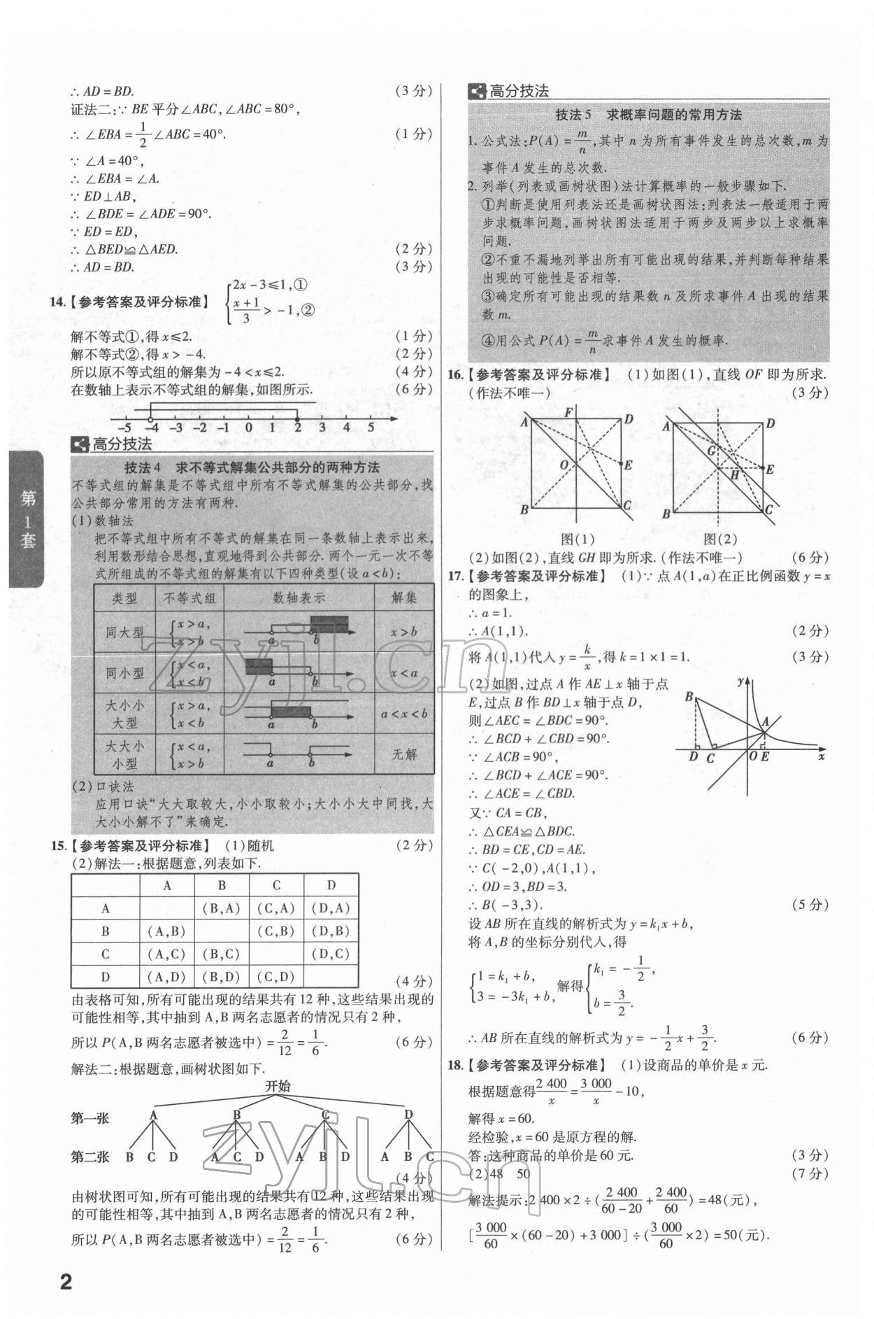 2022年金考卷江西中考45套汇编数学人教版 参考答案第2页