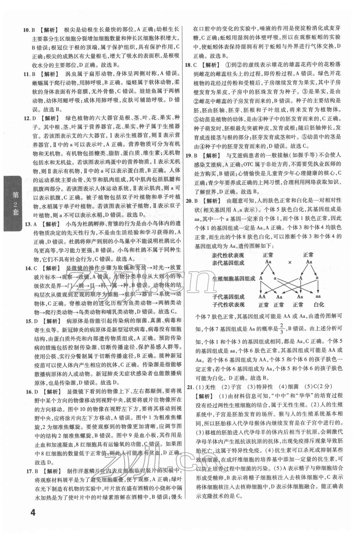 2022年金考卷江西中考45套匯編生物人教版 參考答案第4頁