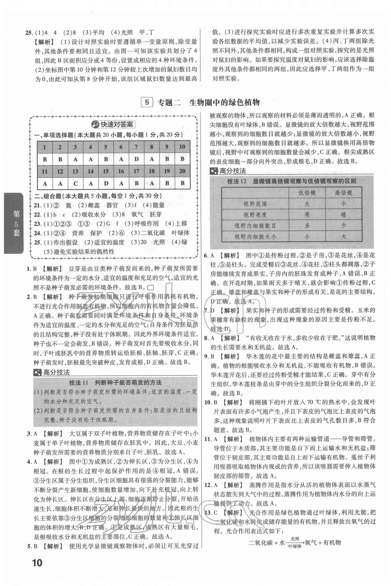 2022年金考卷江西中考45套匯編生物人教版 參考答案第10頁(yè)