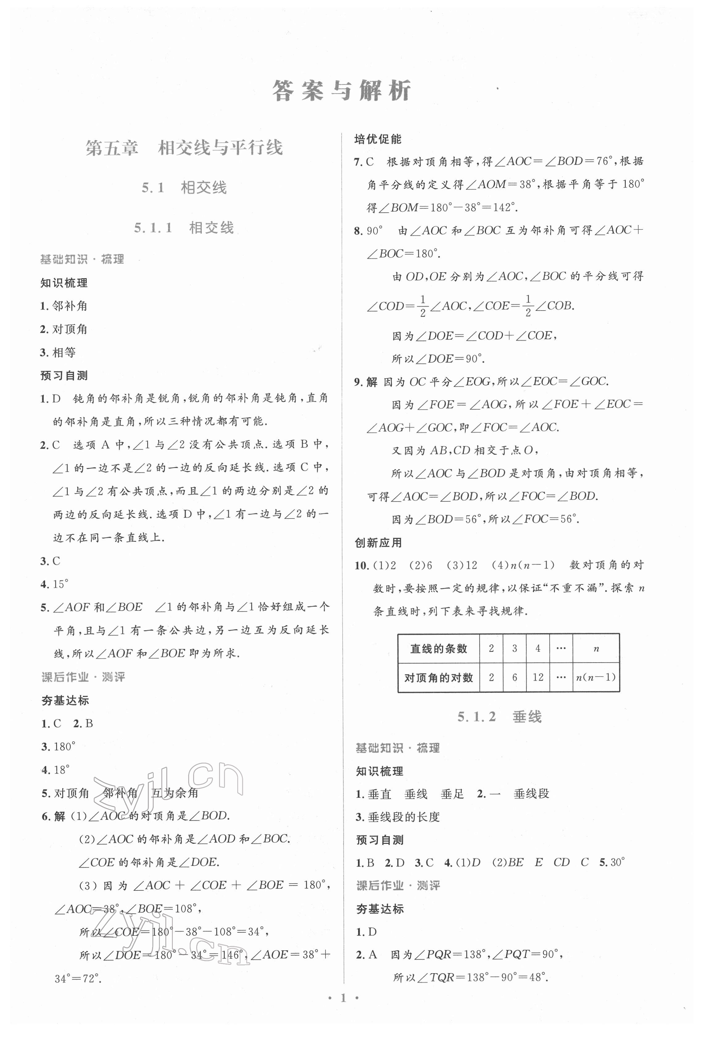 2022年人教金学典同步解析与测评学考练七年级数学下册人教版 参考答案第1页