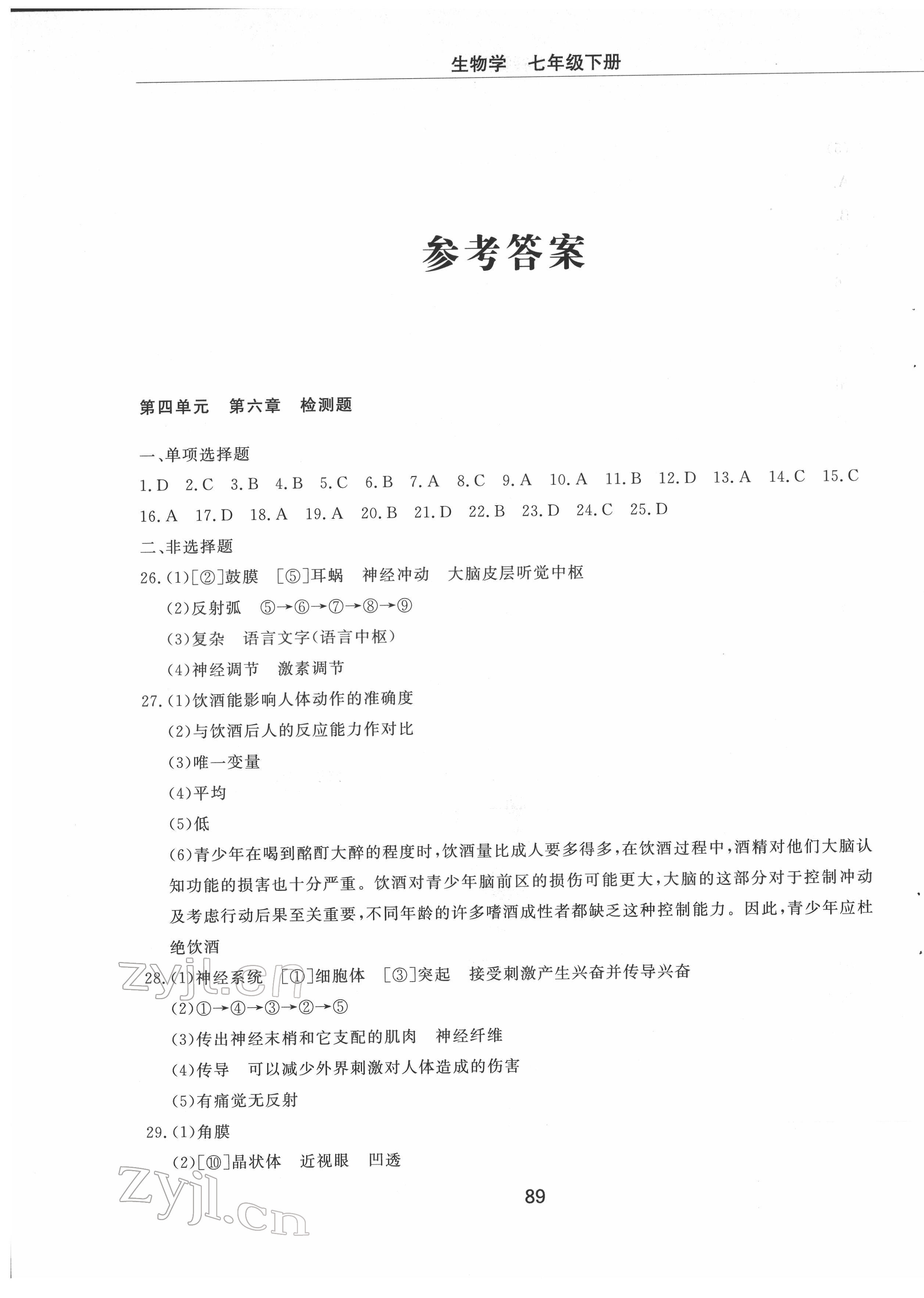 2022年同步練習(xí)冊(cè)配套檢測(cè)卷七年級(jí)生物下冊(cè)魯科版煙臺(tái)專版54制 第1頁(yè)