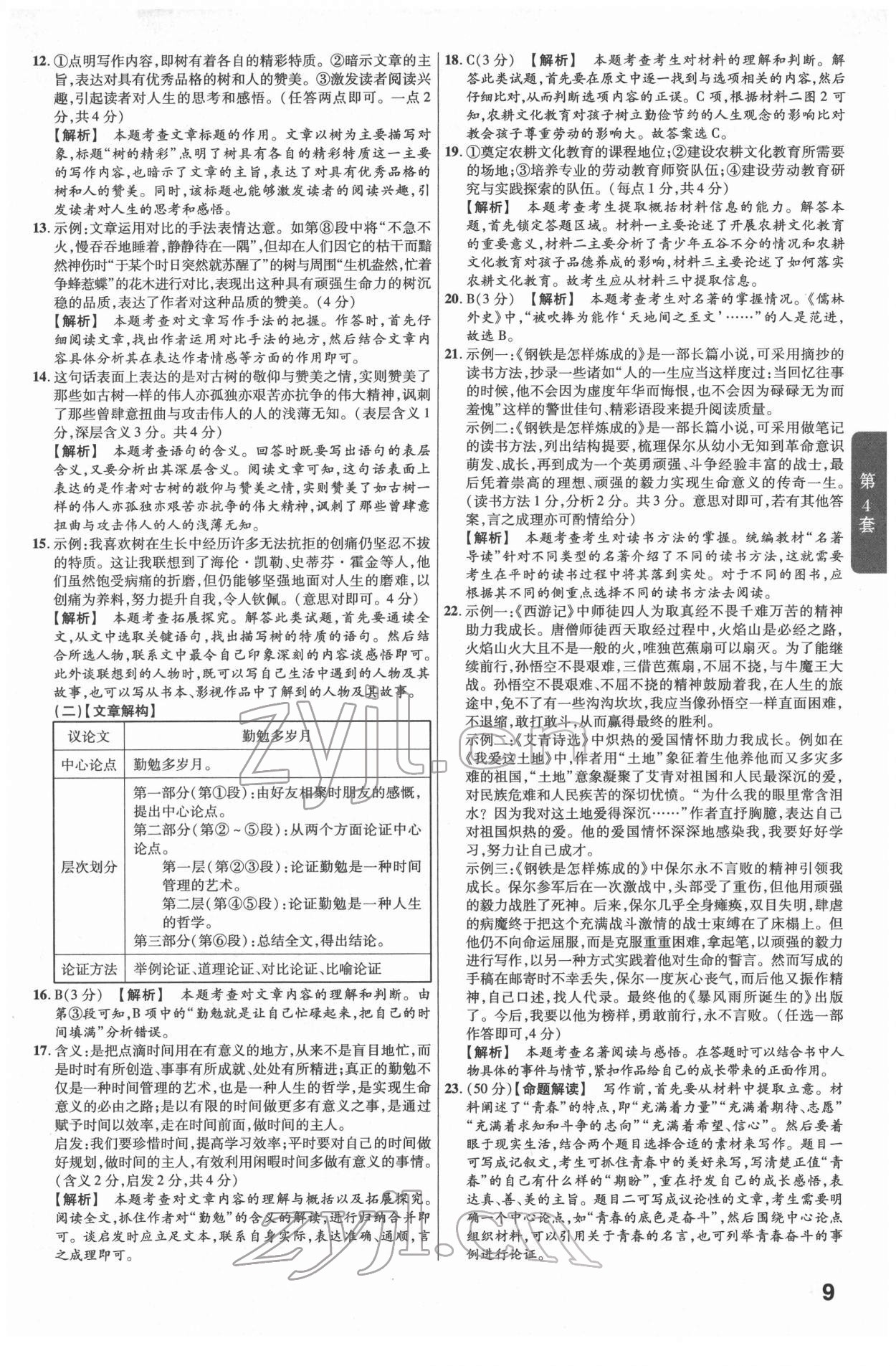 2022年金考卷江西中考45套匯編語(yǔ)文人教版 參考答案第9頁(yè)