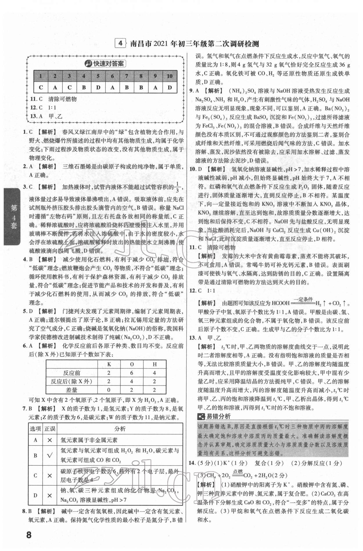 2022年金考卷江西中考45套匯編化學(xué)人教版 參考答案第8頁(yè)