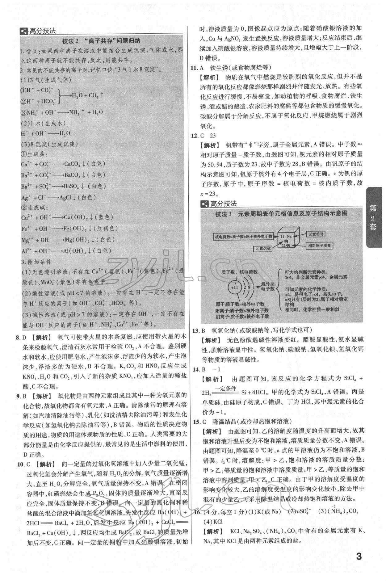 2022年金考卷江西中考45套匯編化學(xué)人教版 參考答案第3頁