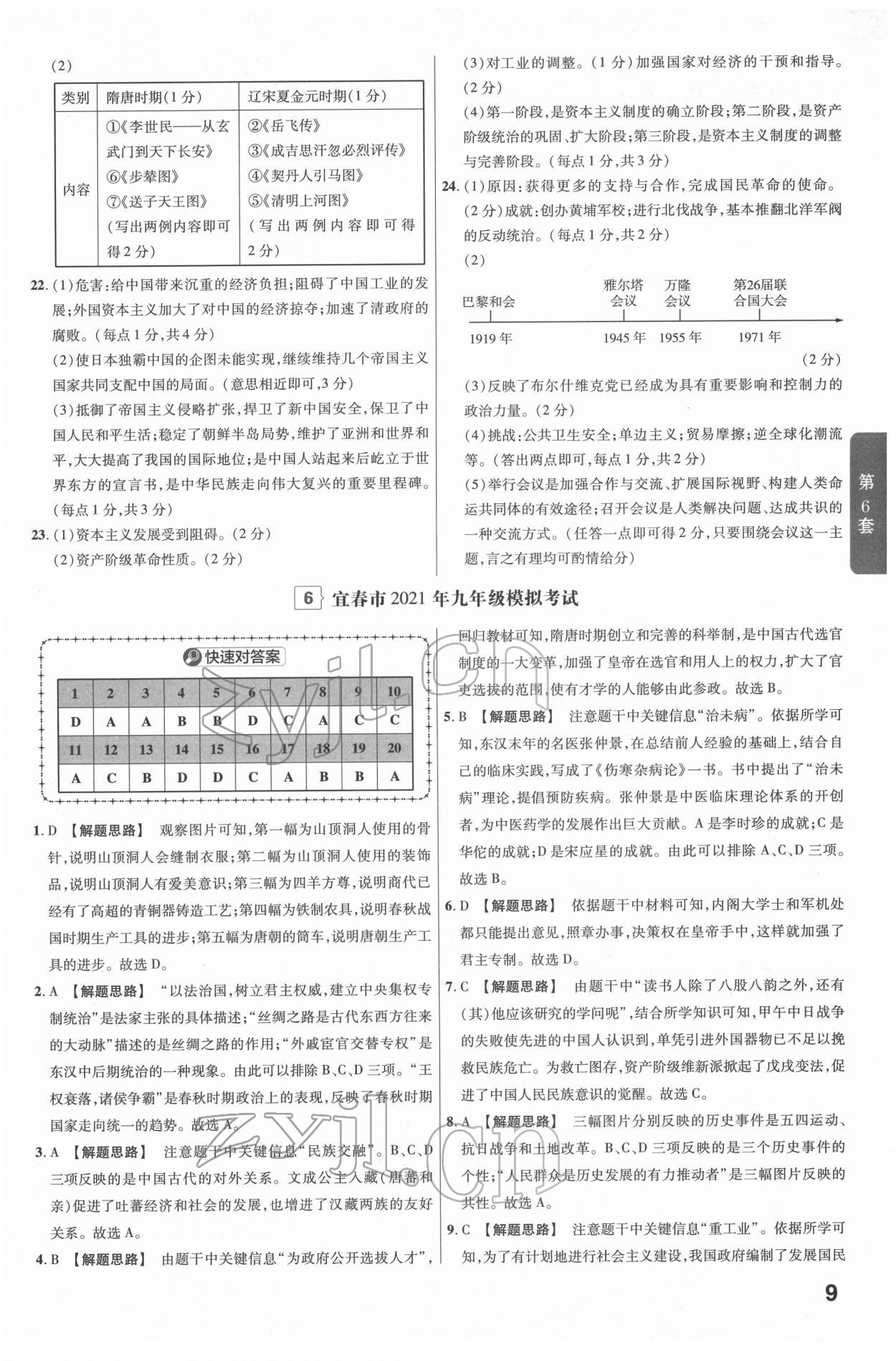 2022年金考卷江西中考45套匯編歷史人教版 參考答案第9頁