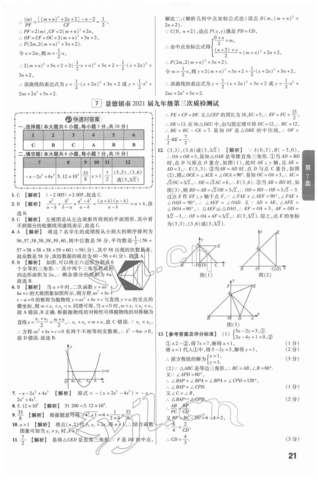 2022年金考卷江西中考45套匯編數(shù)學人教版 參考答案第21頁