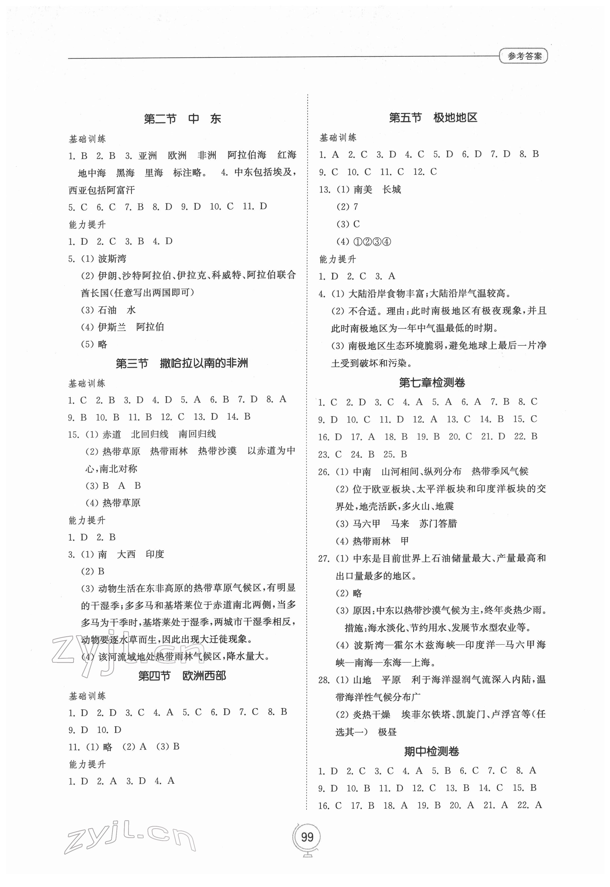 2022年同步練習(xí)冊(cè)山東教育出版社七年級(jí)地理下冊(cè)商務(wù)星球版 參考答案第2頁