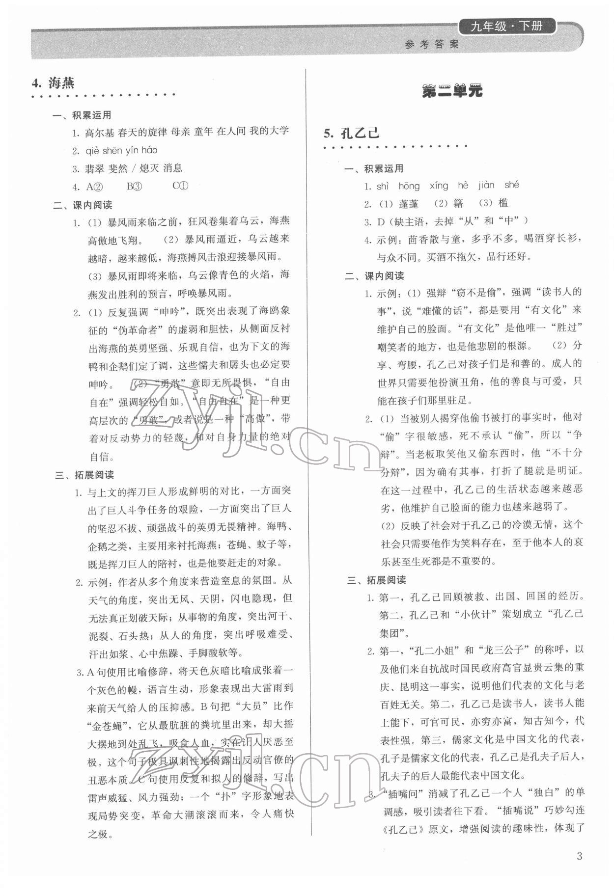 2022年补充习题九年级语文下册人教版人民教育出版社 第3页