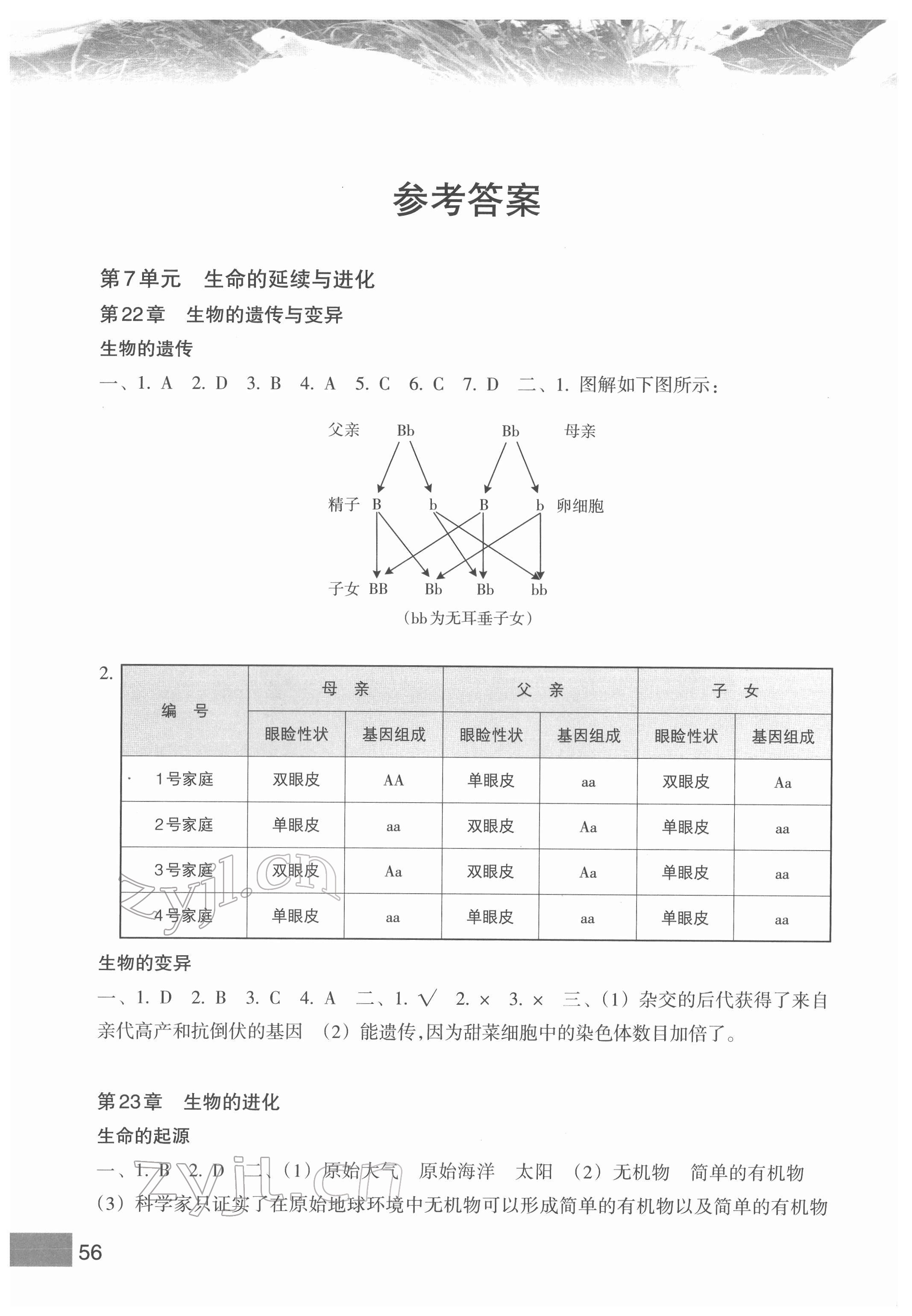 2022年生物学实验八年级下册苏科版 参考答案第1页