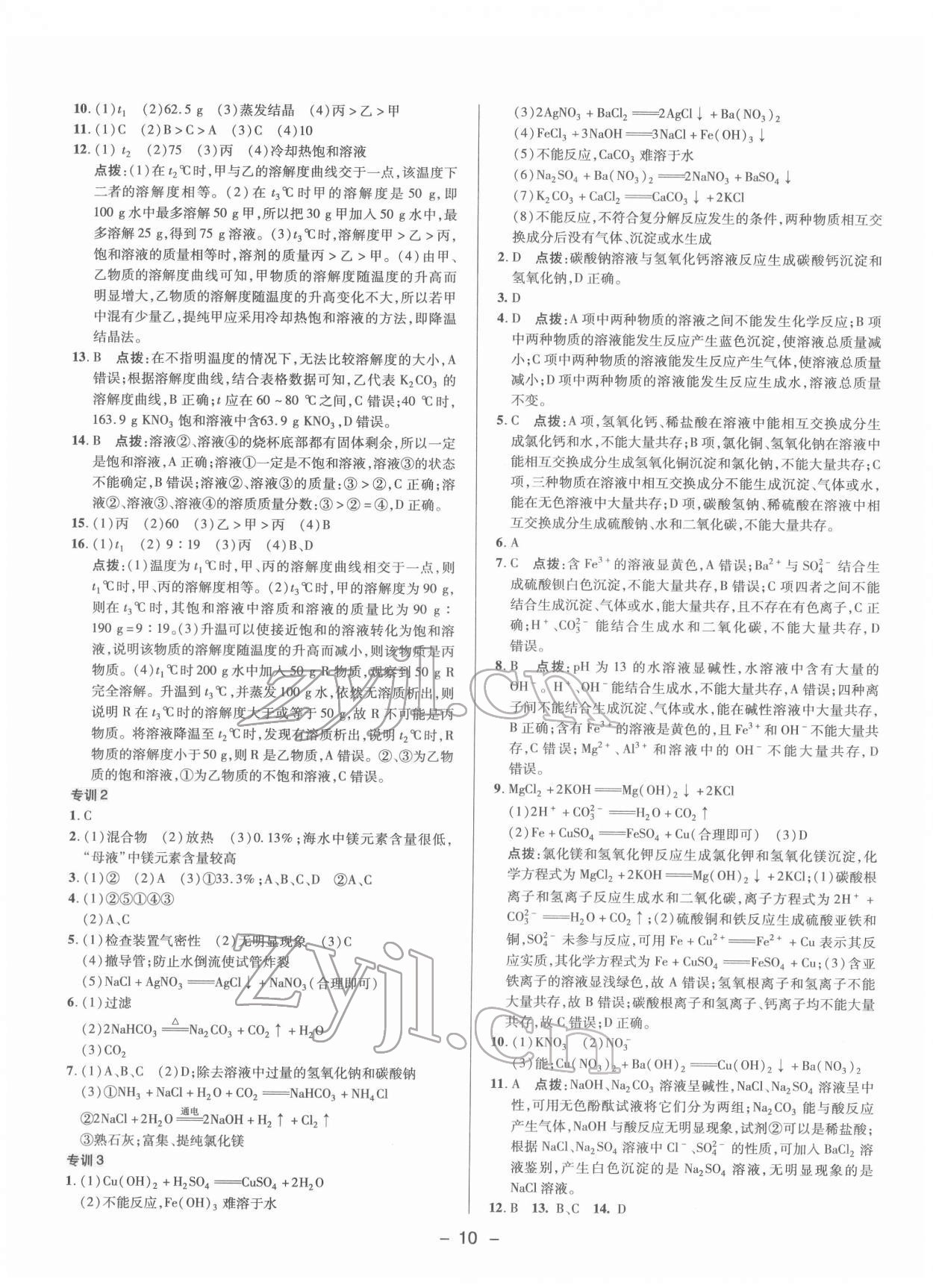 2022年綜合應(yīng)用創(chuàng)新題典中點(diǎn)九年級化學(xué)下冊魯教版 參考答案第9頁