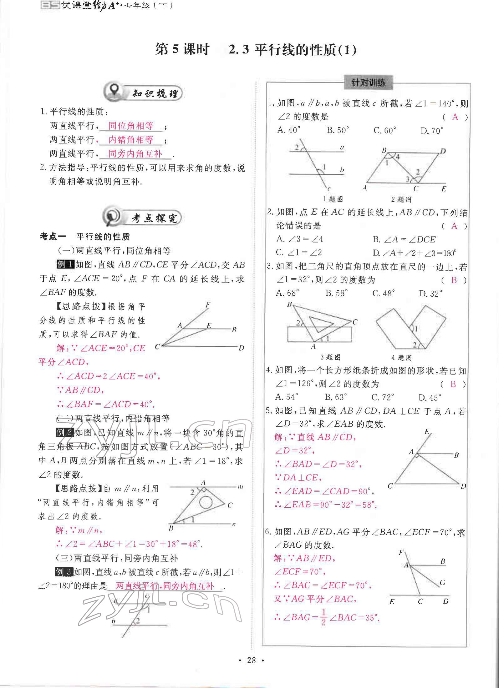 2022年优课堂给力A加七年级数学下册北师大版 参考答案第56页