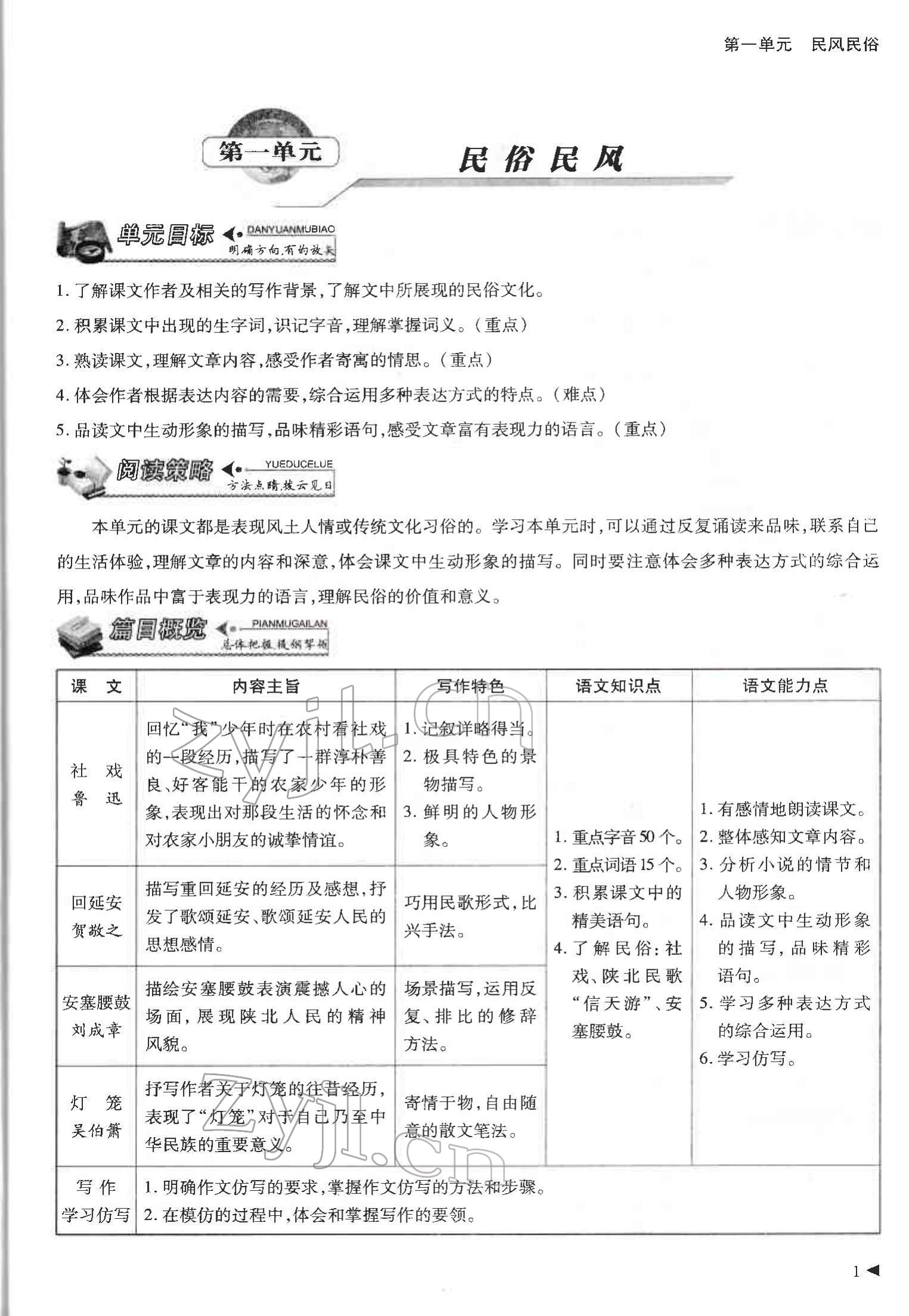 2022年优课堂给力A加八年级语文下册人教版 参考答案第1页