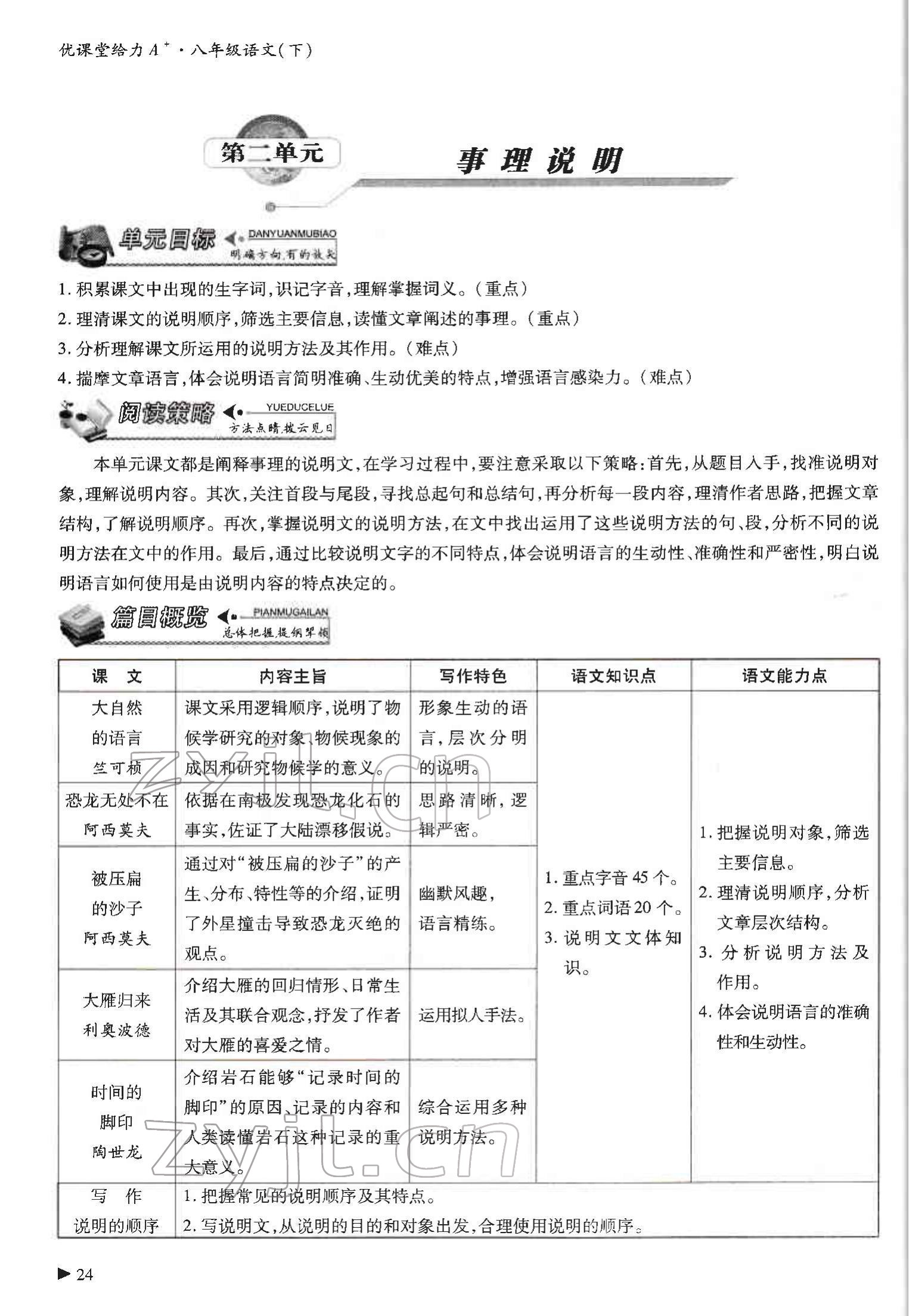 2022年优课堂给力A加八年级语文下册人教版 参考答案第24页