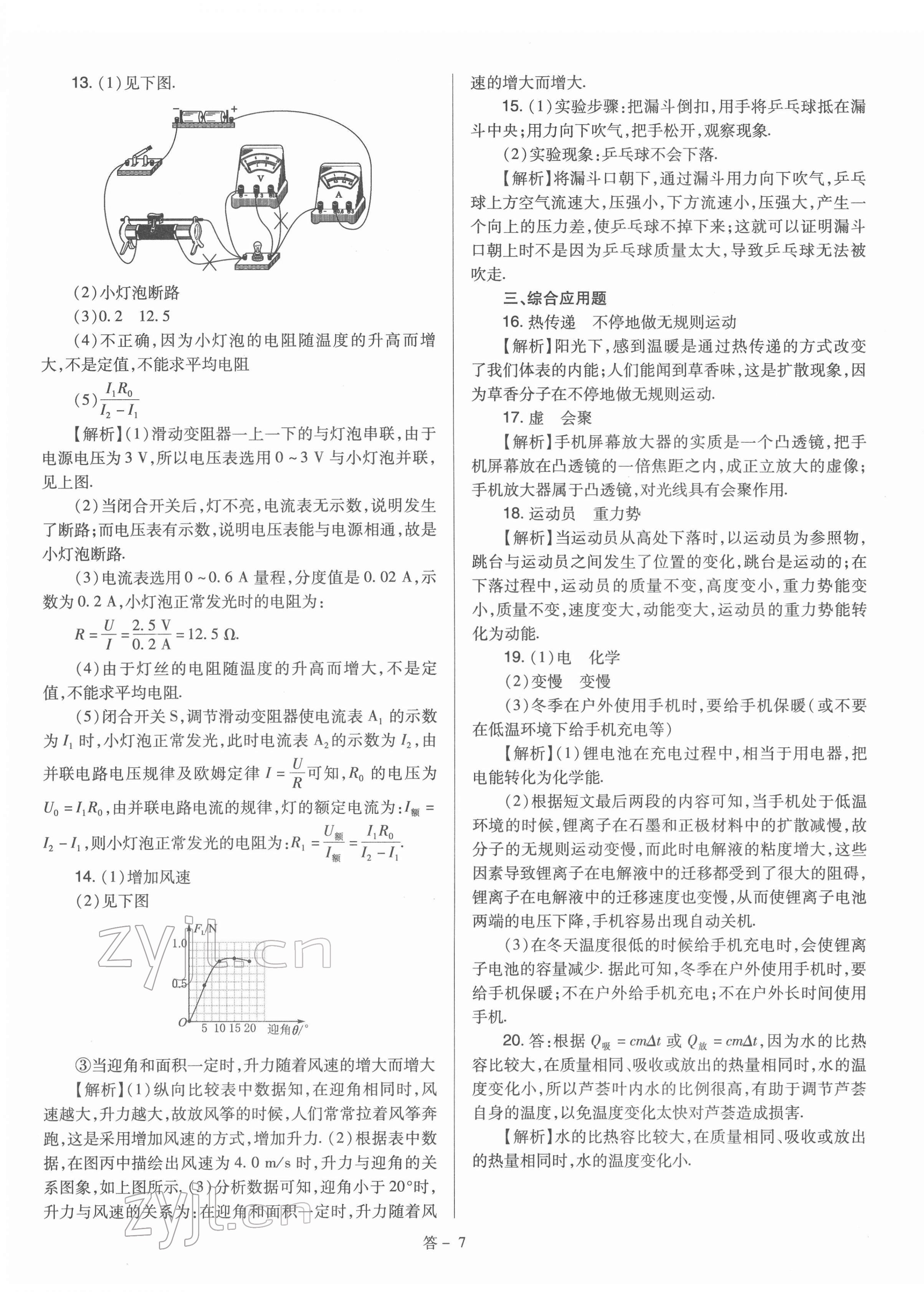 2022年金點(diǎn)名卷中考訓(xùn)練卷物理山西專版 參考答案第7頁