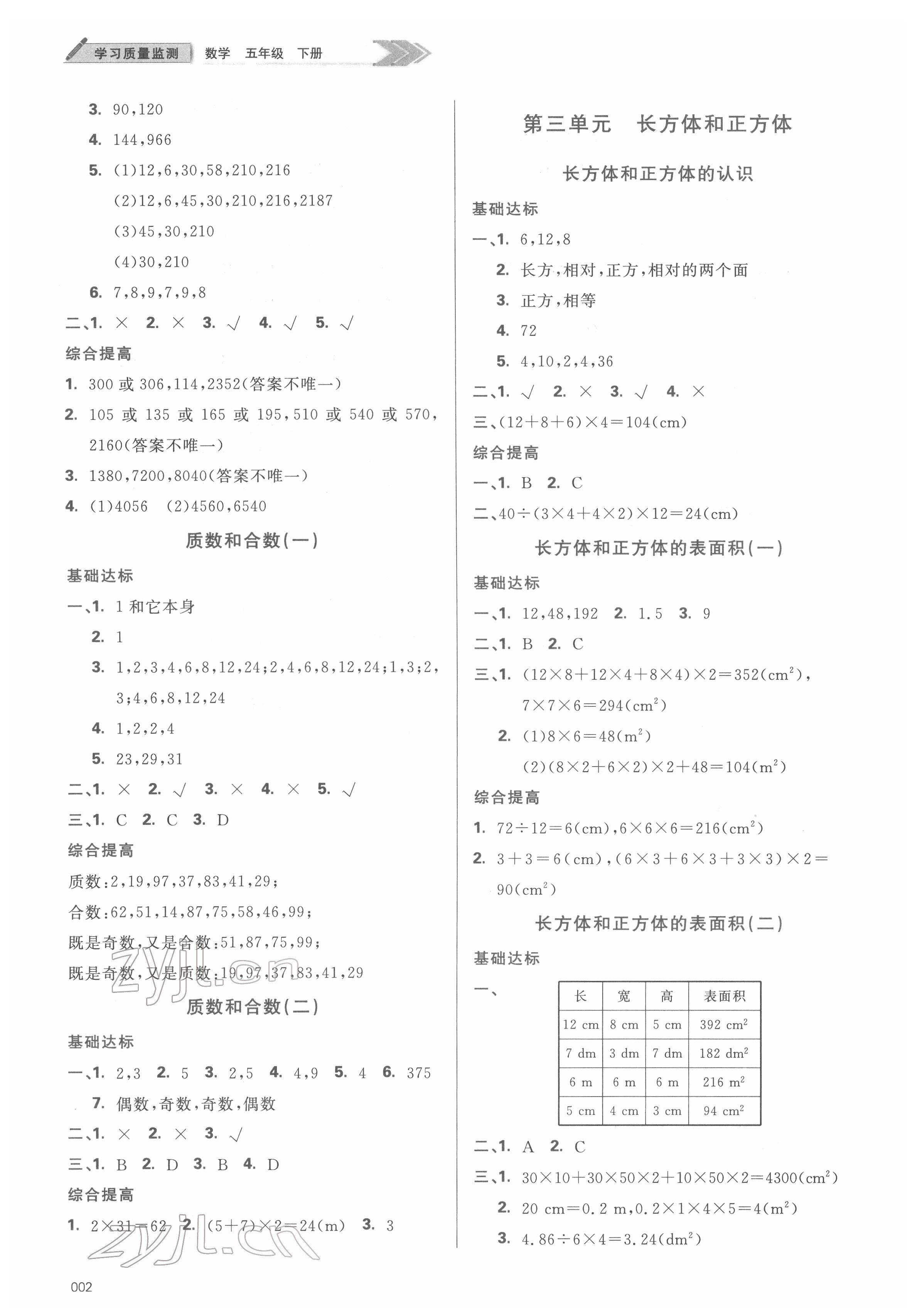 2022年学习质量监测五年级数学下册人教版 第2页