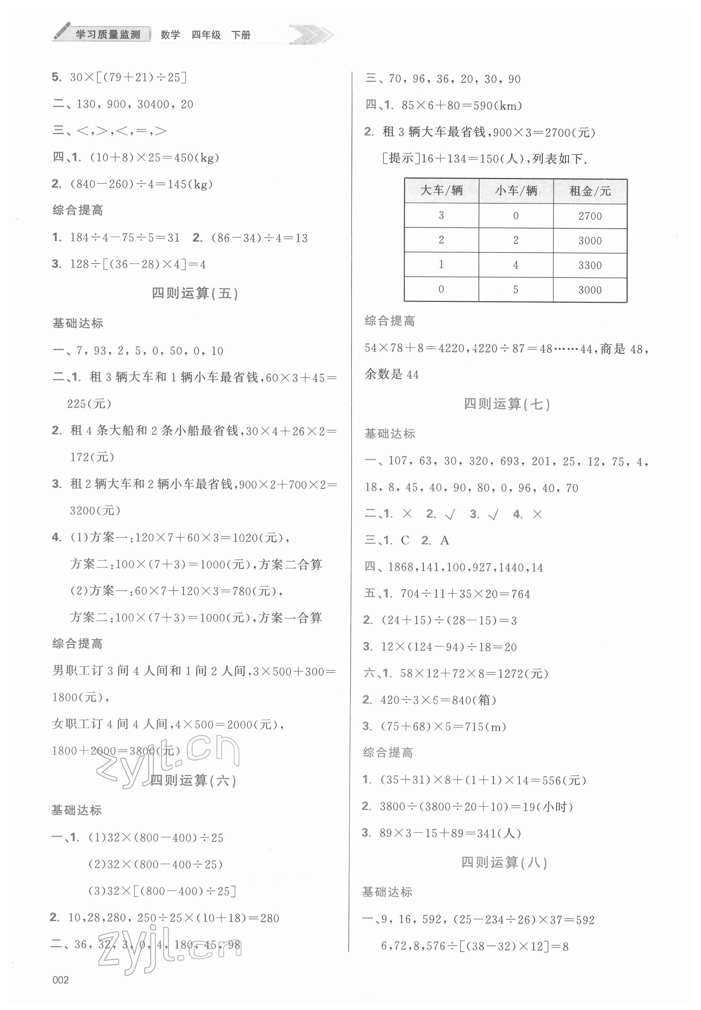 2022年學(xué)習(xí)質(zhì)量監(jiān)測四年級數(shù)學(xué)下冊人教版 第2頁