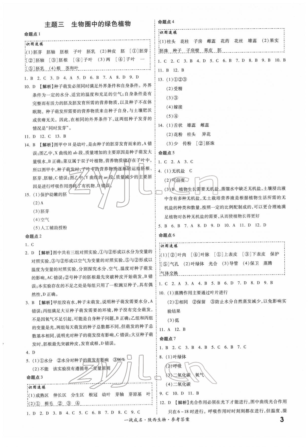 2022年一战成名考前新方案生物 参考答案第3页