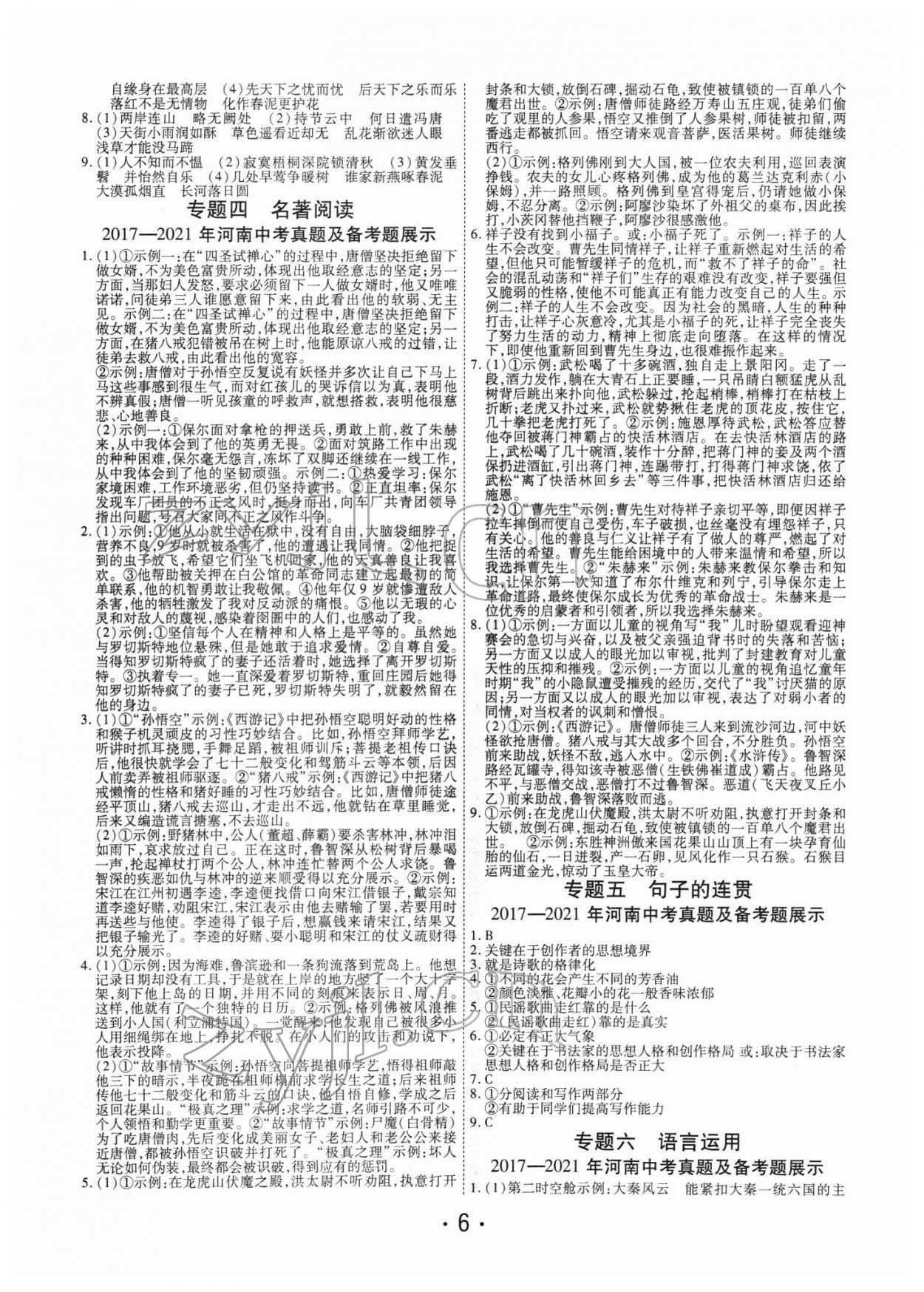 2022年理想中考語(yǔ)文中考河南專版 參考答案第6頁(yè)