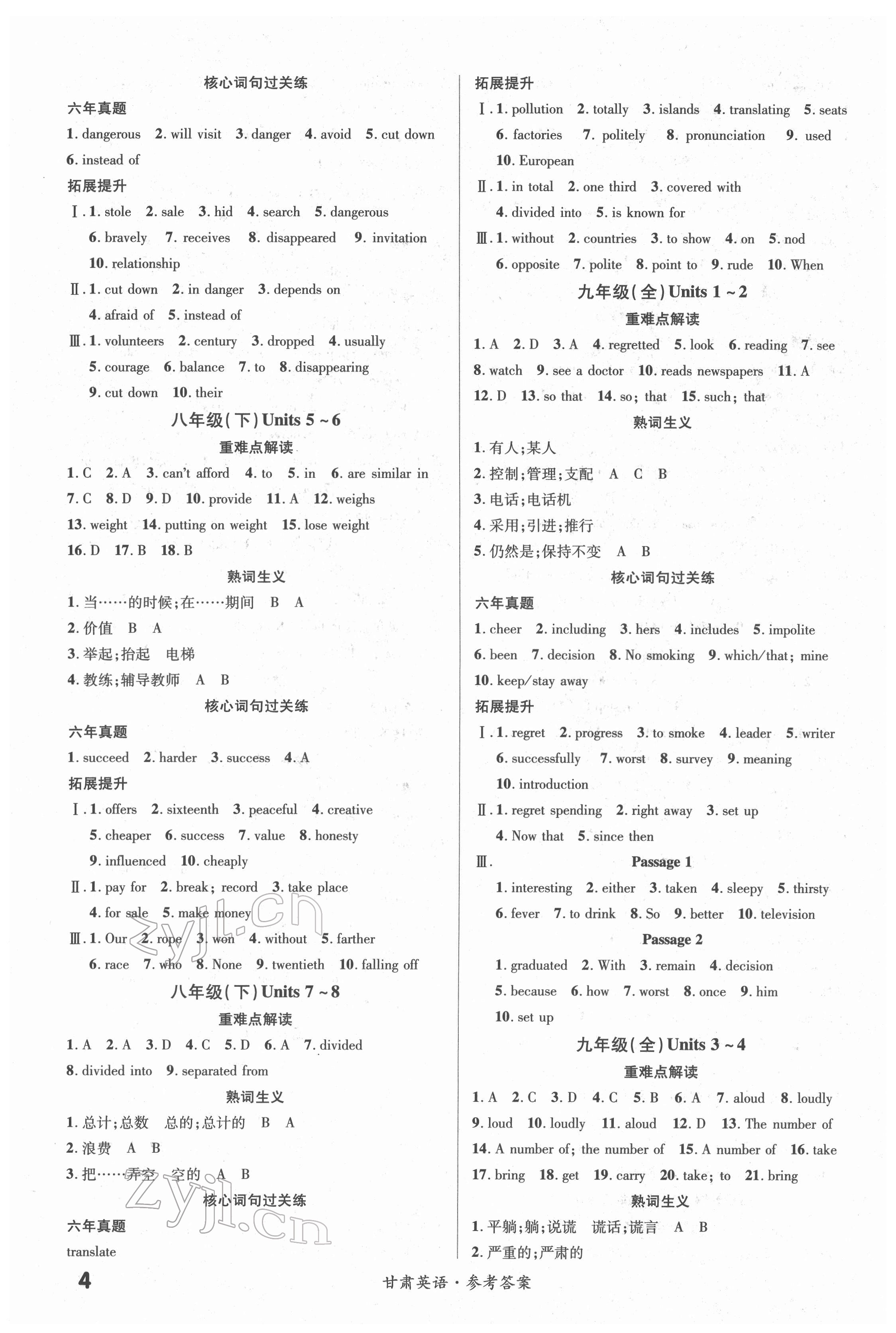 2022年練客中考提優(yōu)方案英語(yǔ)冀教版甘肅專(zhuān)版 第4頁(yè)