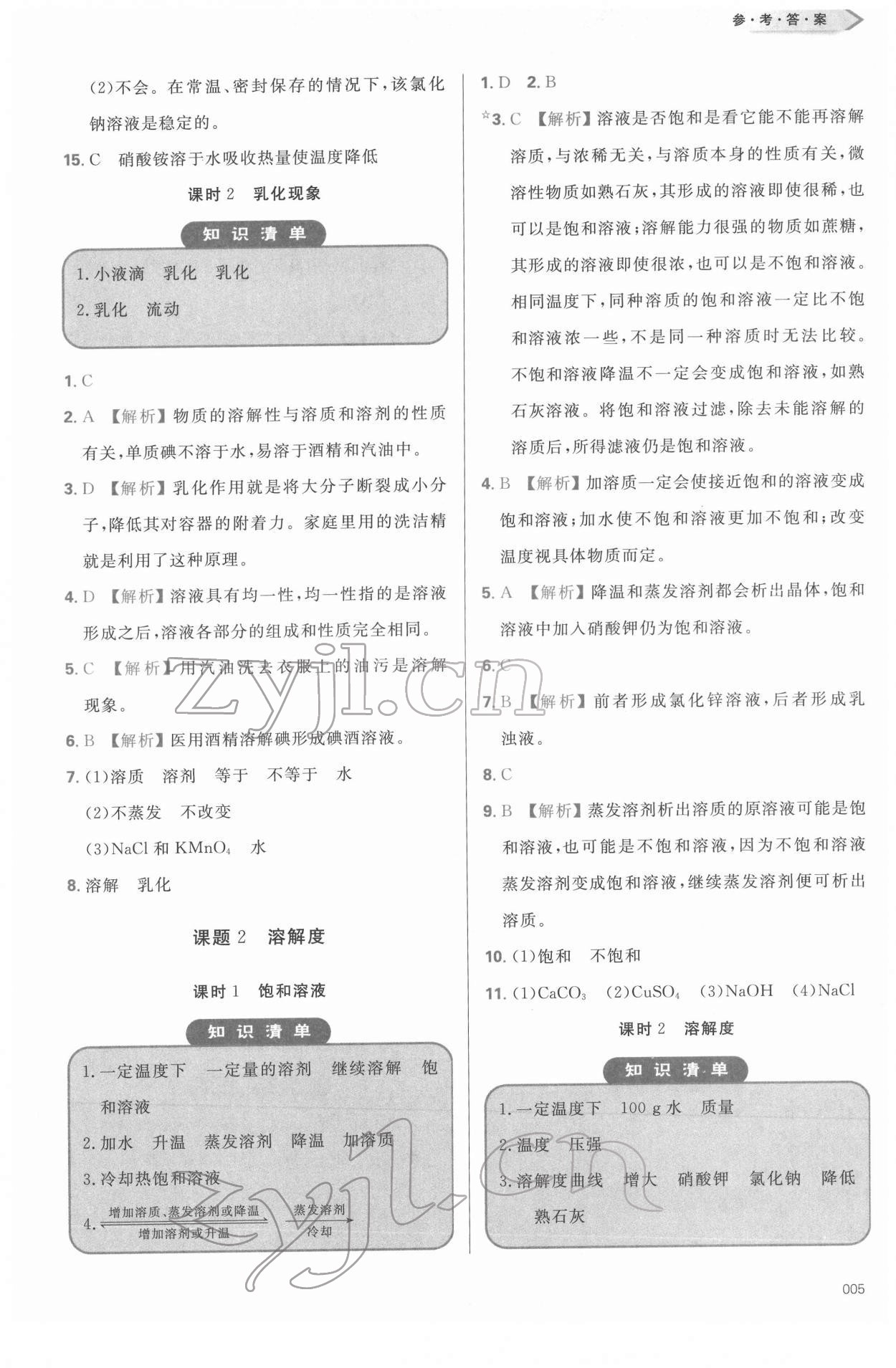 2022年學(xué)習(xí)質(zhì)量監(jiān)測(cè)九年級(jí)化學(xué)下冊(cè)人教版 參考答案第5頁