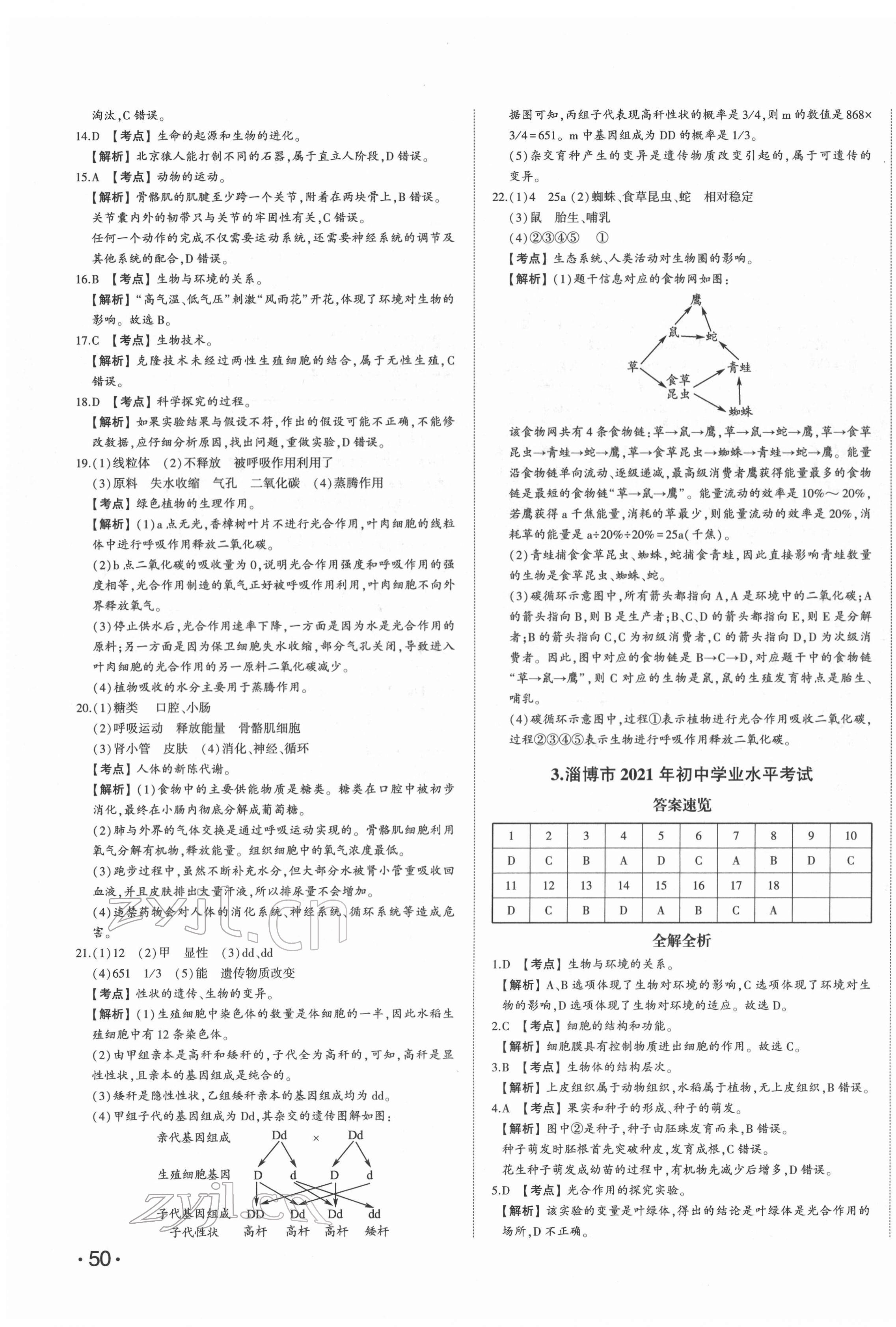 2022年星躍龍門中考真題匯編卷生物人教版山東專版 第3頁