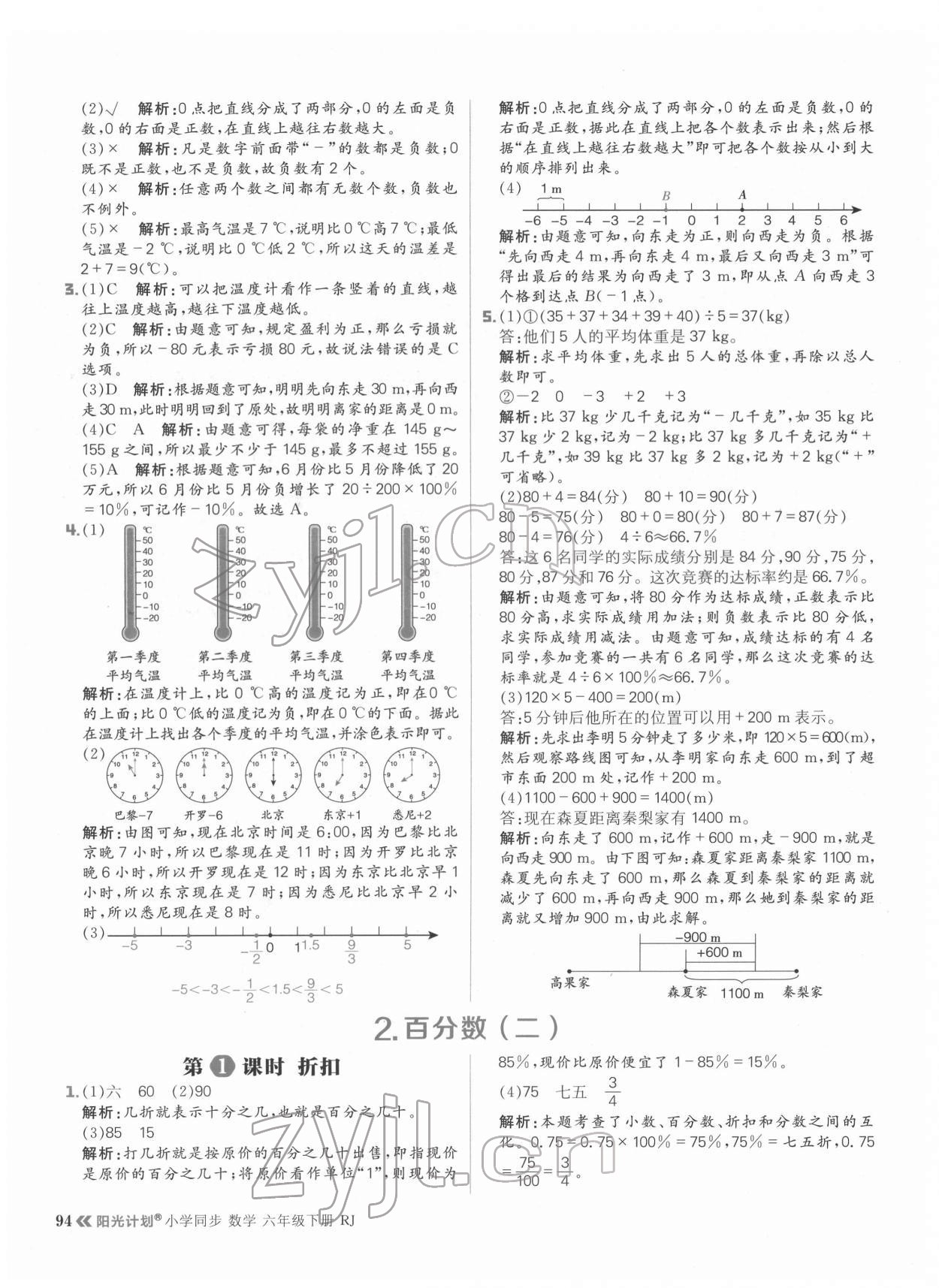 2022年陽光計劃小學同步六年級數學下冊人教版 參考答案第2頁