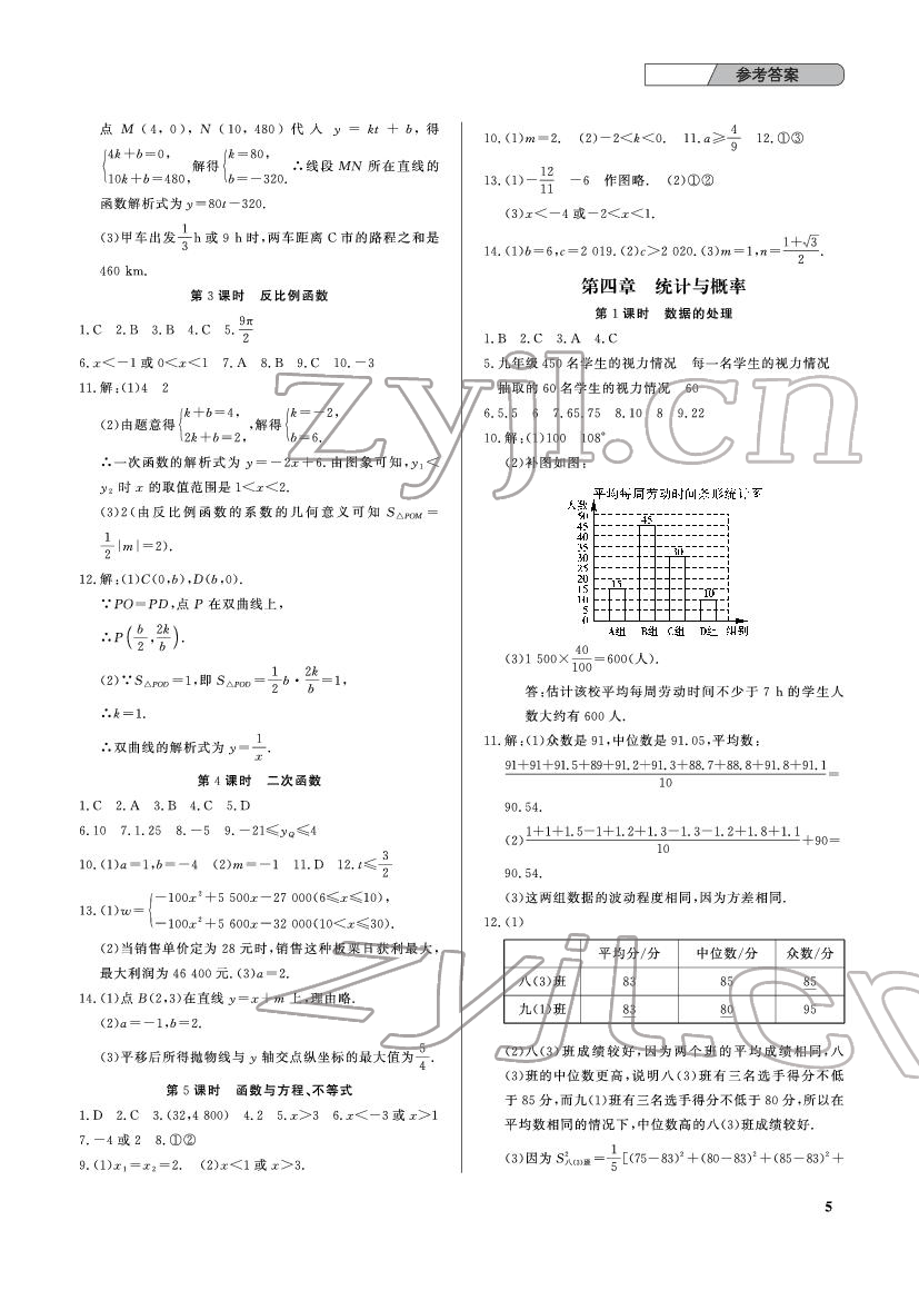 2022年中考總復(fù)習(xí)武漢出版社數(shù)學(xué) 參考答案第5頁