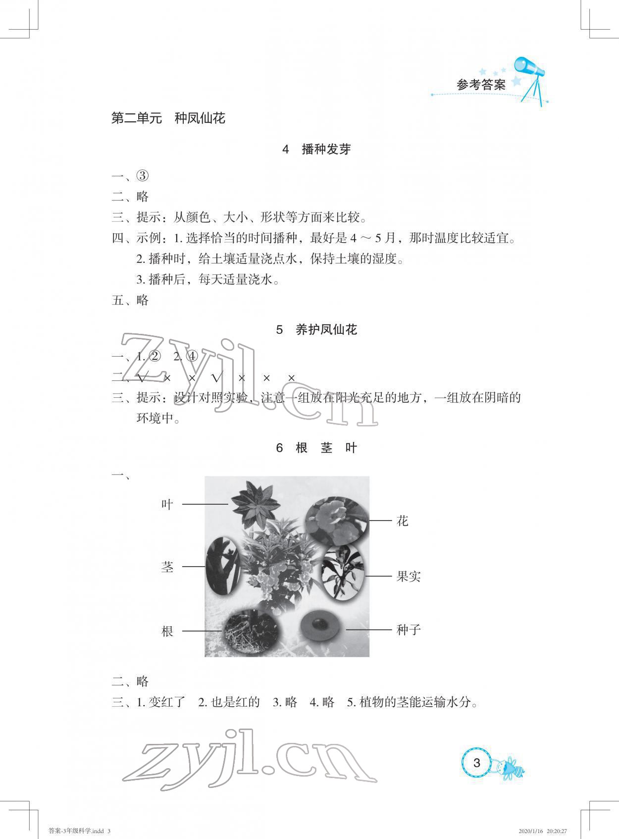 2022年長江作業(yè)本課堂作業(yè)三年級科學(xué)下冊鄂教版 參考答案第3頁