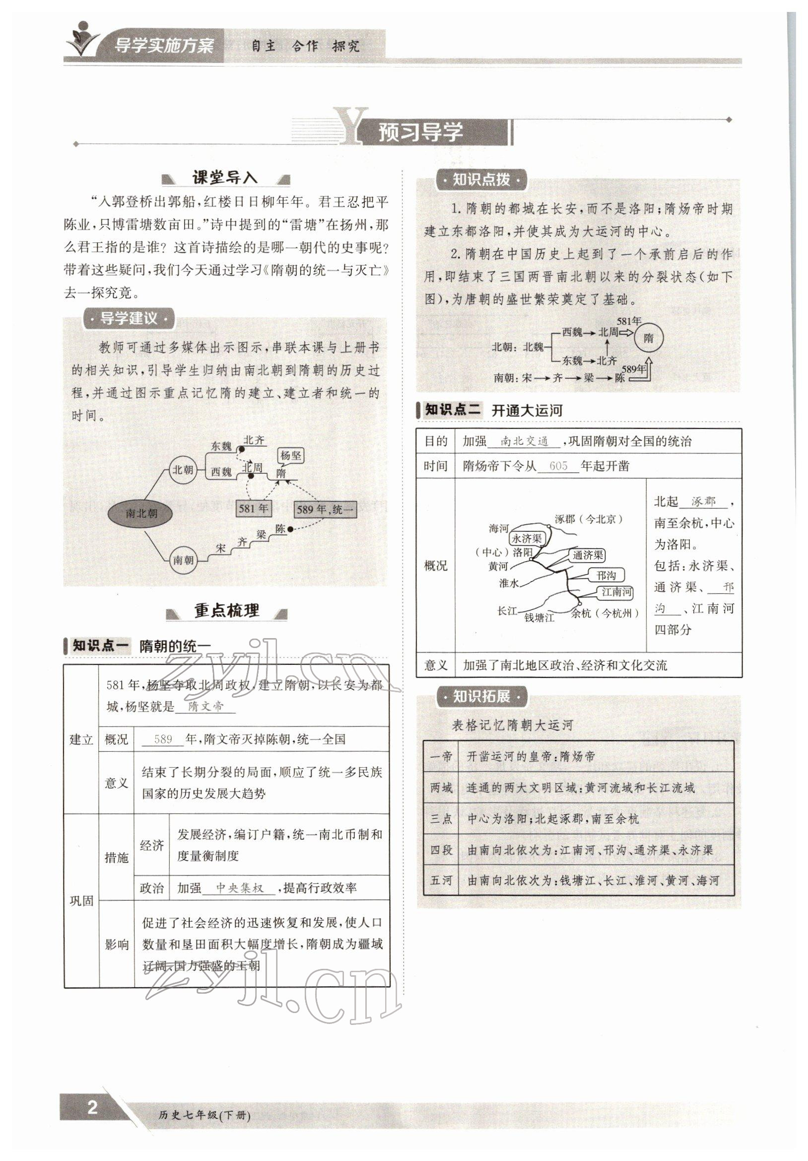 2022年金太陽導(dǎo)學(xué)案七年級(jí)歷史下冊(cè)人教版 參考答案第2頁