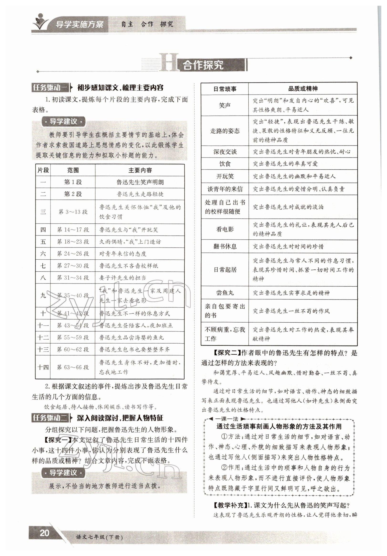 2022年金太阳导学案七年级语文下册人教版 参考答案第20页