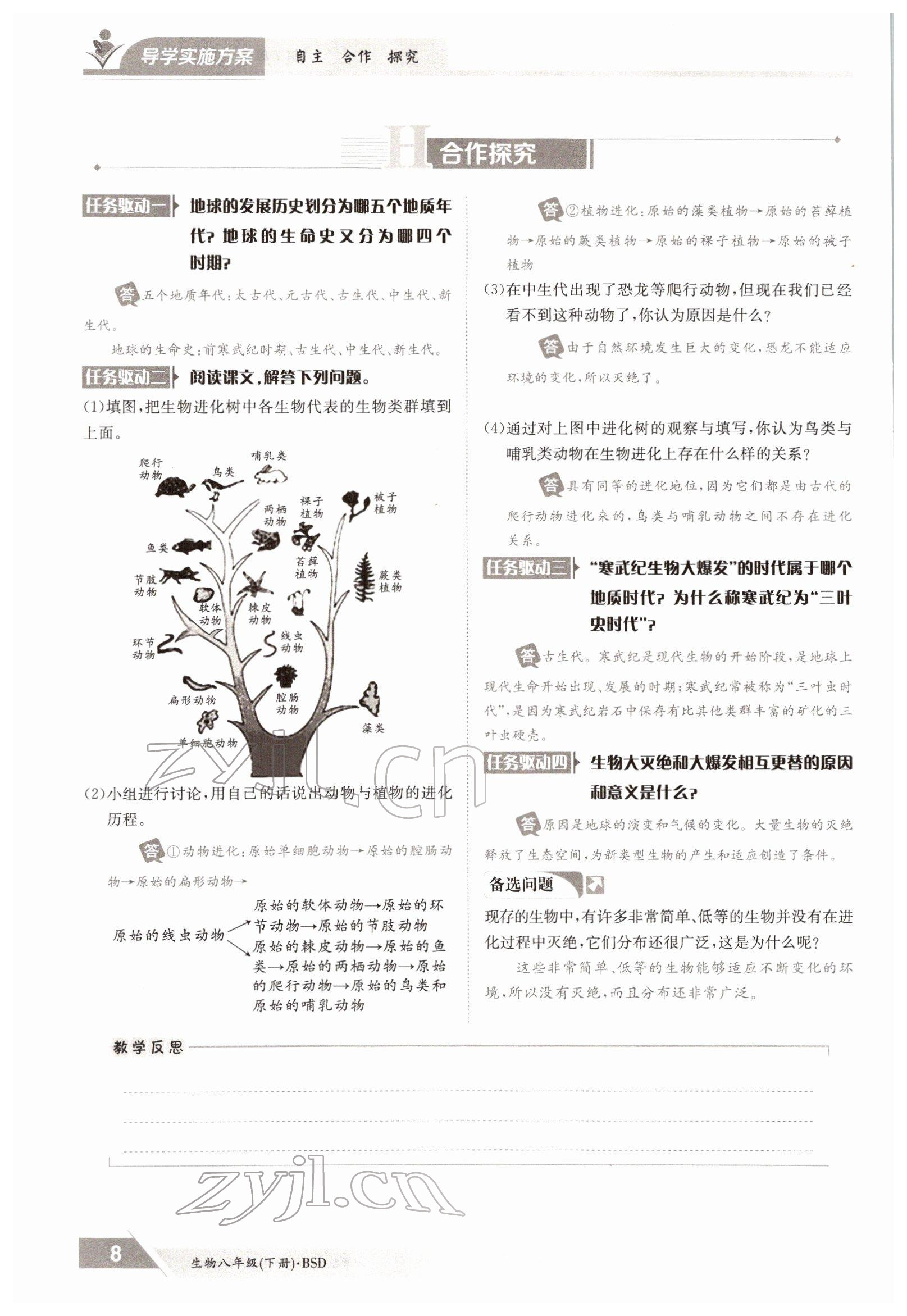 2022年金太阳导学案八年级生物下册北师大版 参考答案第8页