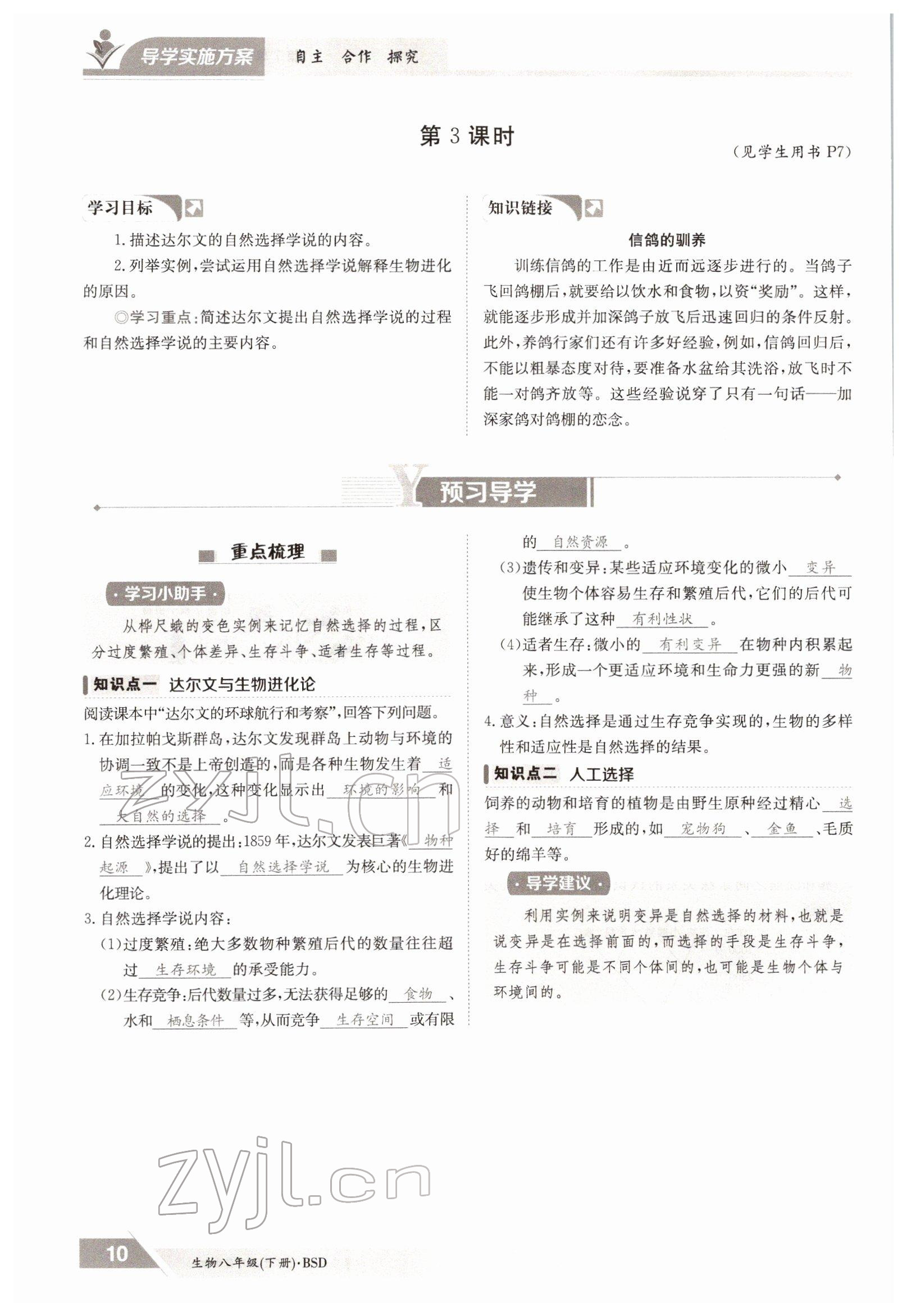 2022年金太陽導學案八年級生物下冊北師大版 參考答案第10頁