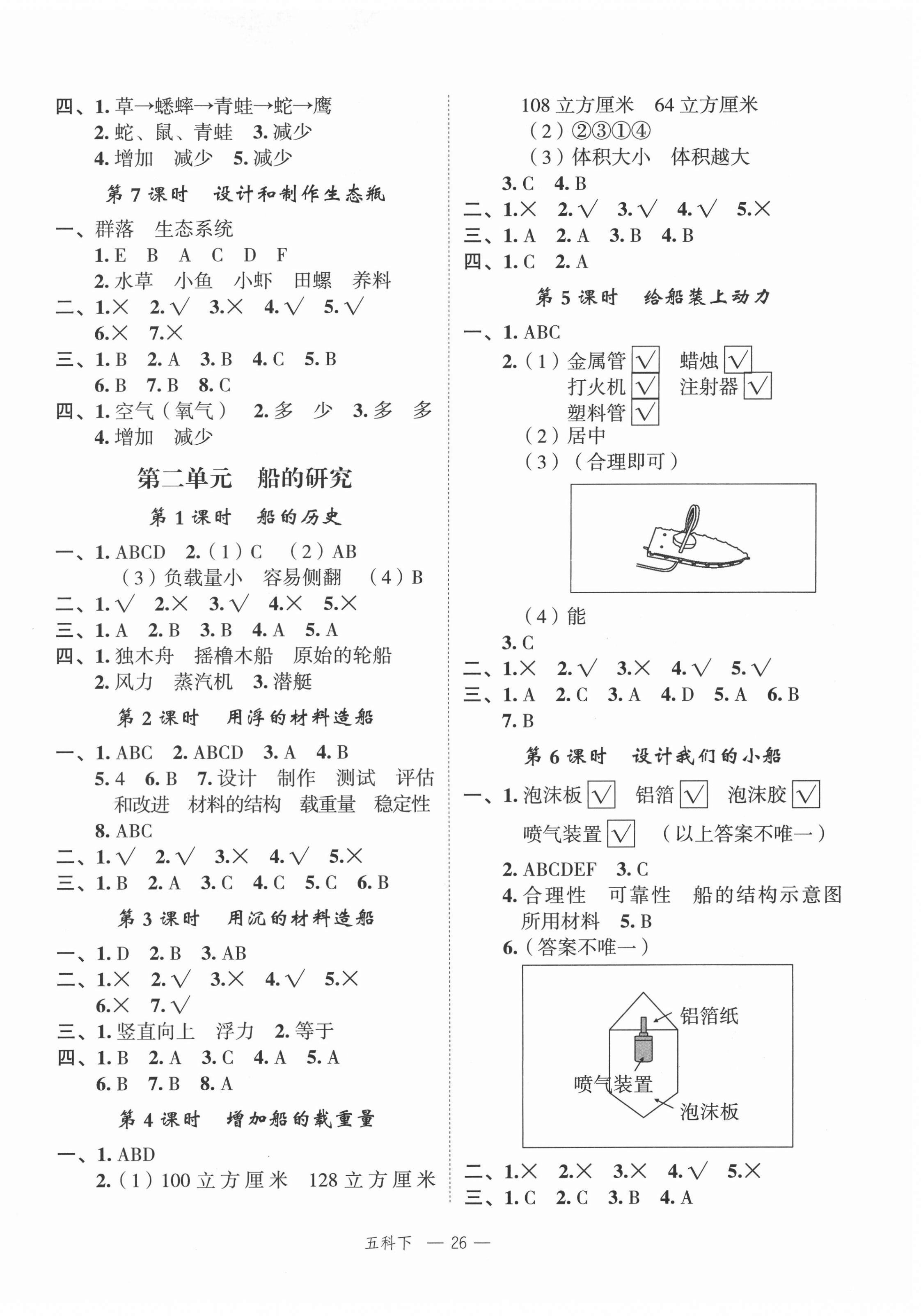 2022年名師面對面先學(xué)后練五年級科學(xué)下冊教科版 參考答案第2頁