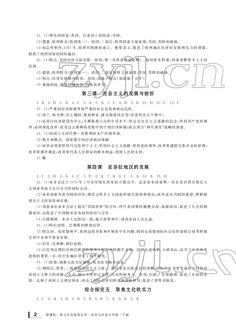 2022年新課標(biāo)學(xué)習(xí)方法指導(dǎo)叢書九年級(jí)歷史下冊人教版 參考答案第2頁