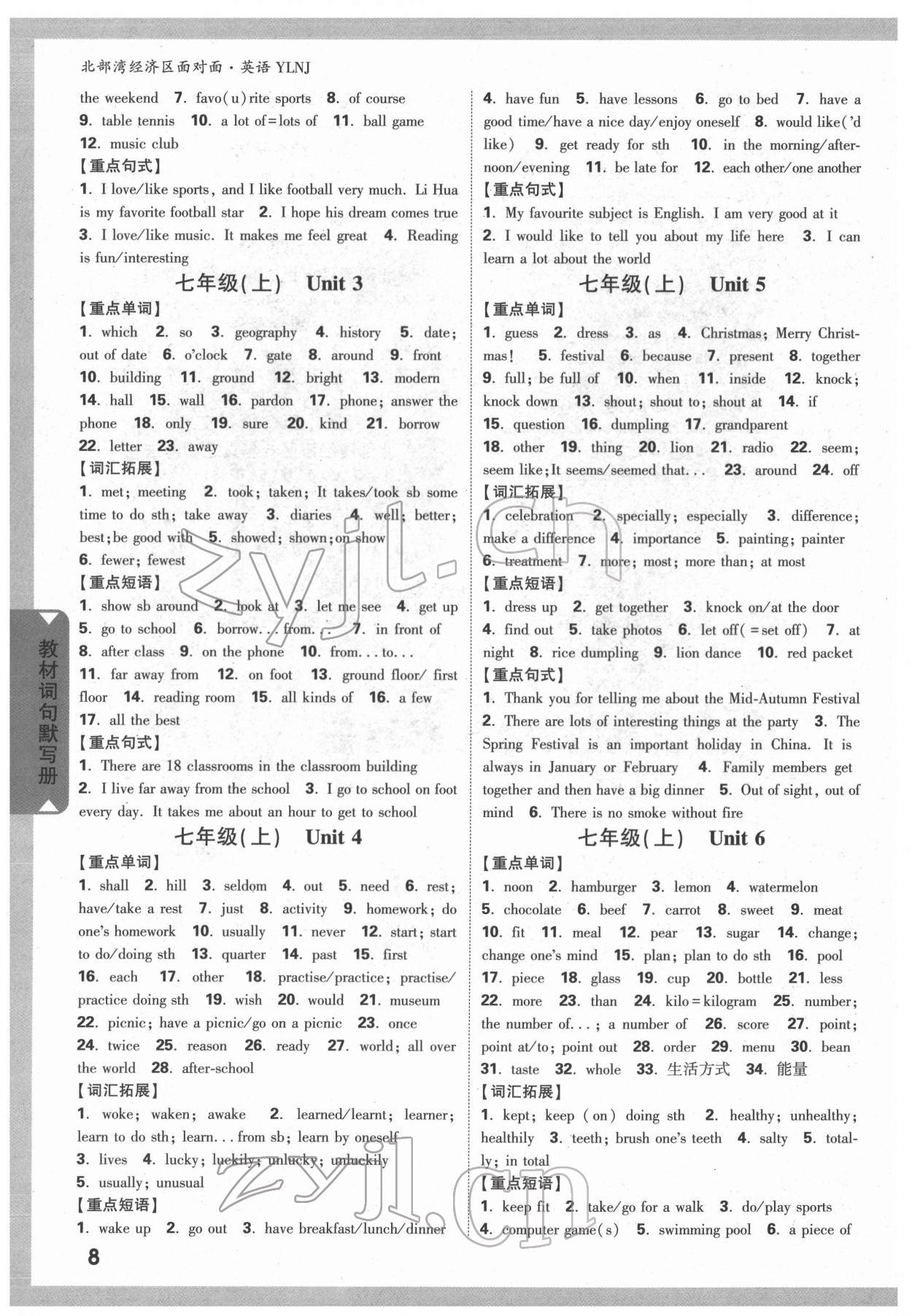 2022年北部湾经济区中考面对面英语译林牛津版 参考答案第7页