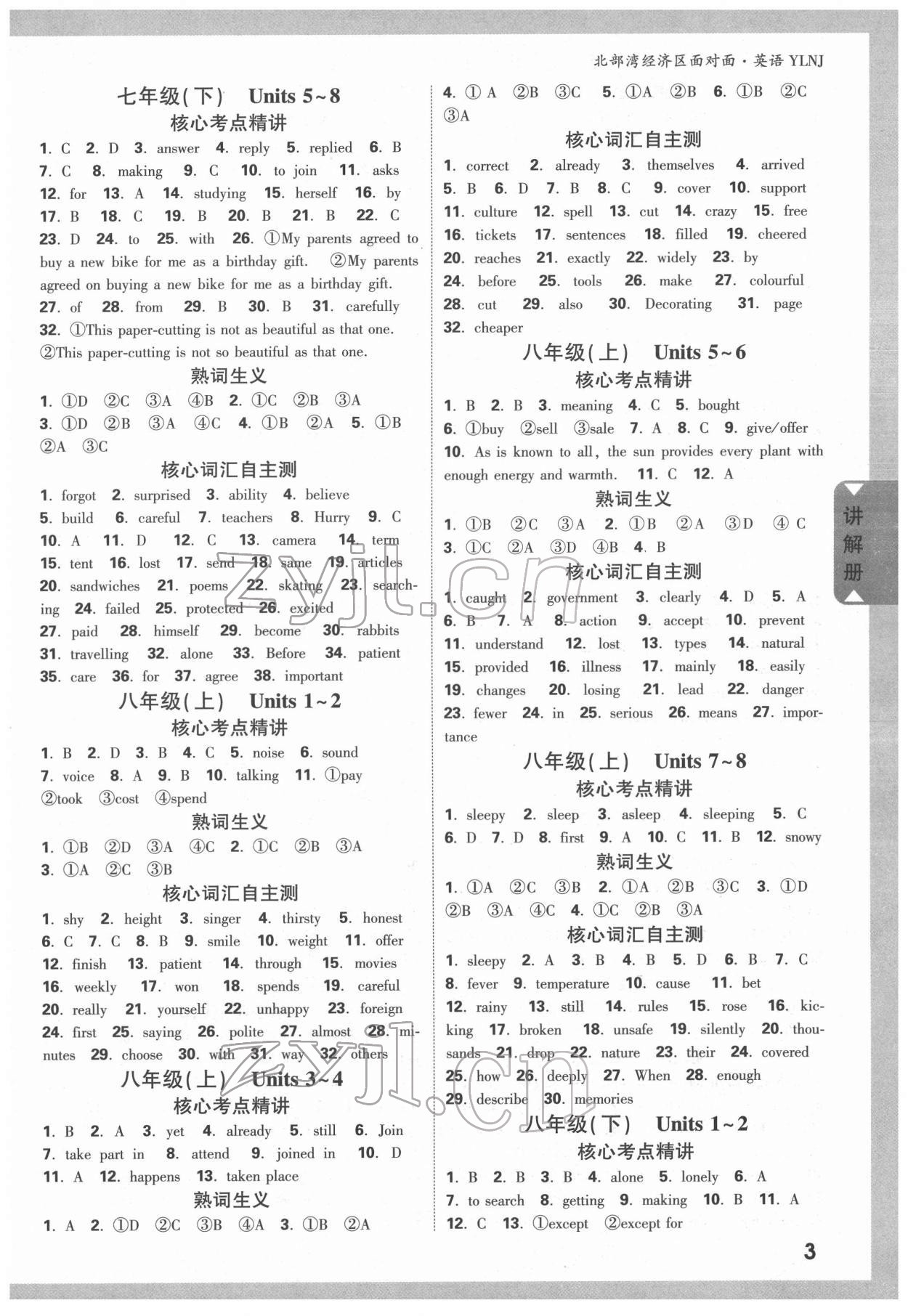 2022年北部湾经济区中考面对面英语译林牛津版 参考答案第2页