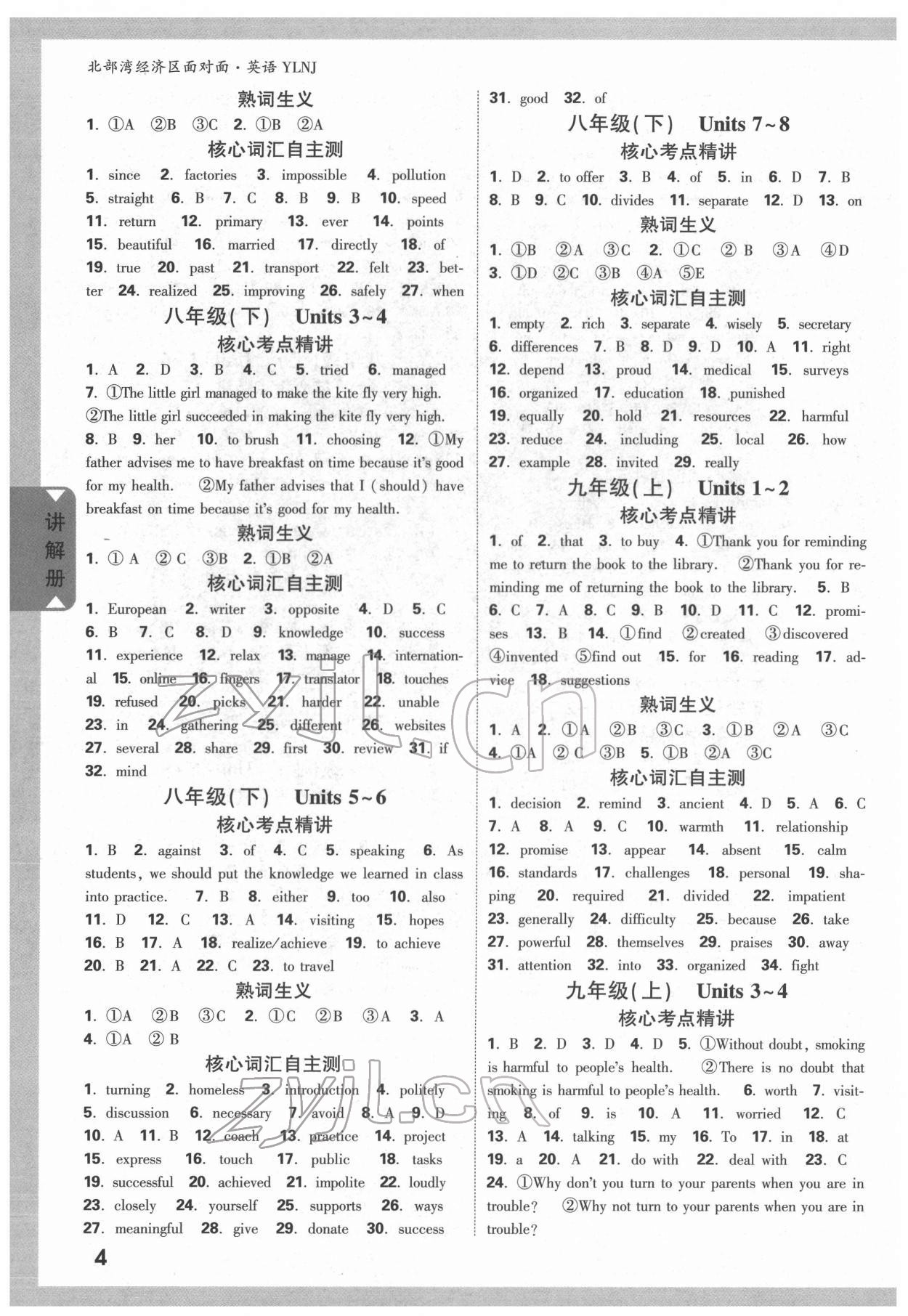 2022年北部灣經(jīng)濟(jì)區(qū)中考面對(duì)面英語(yǔ)譯林牛津版 參考答案第3頁(yè)