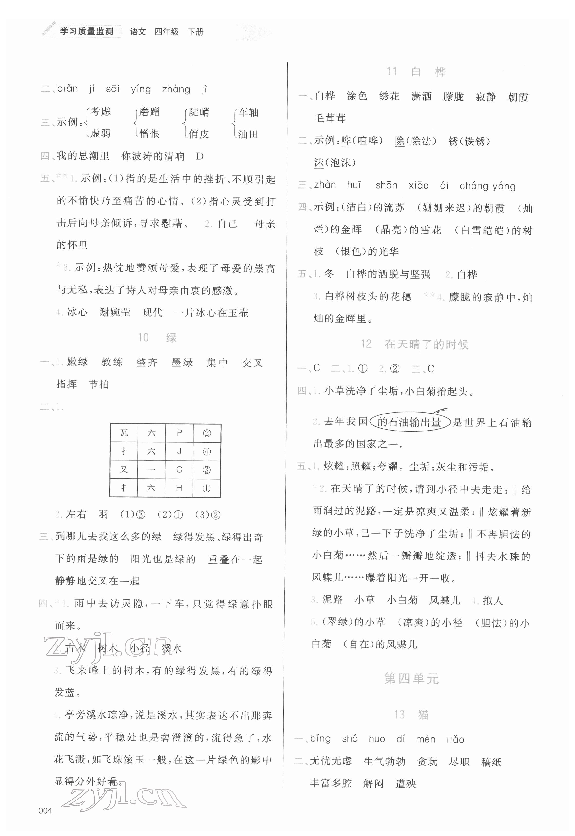 2022年學(xué)習(xí)質(zhì)量監(jiān)測(cè)四年級(jí)語(yǔ)文下冊(cè)人教版 第4頁(yè)